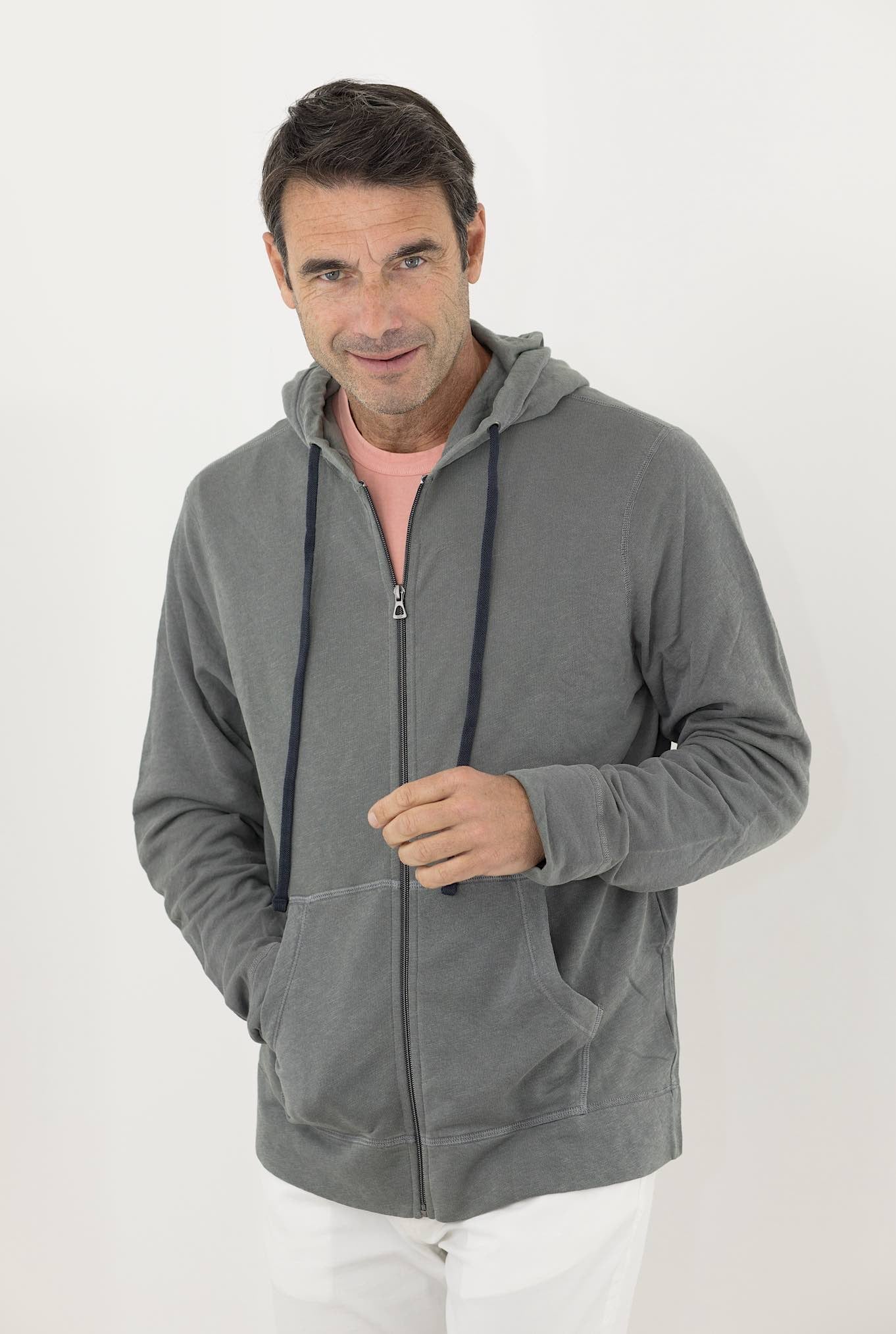 JAMES PERSE Felpa Cappuccio in Jersey di Cotone Tinta in Capo Grigio - Guarino Store