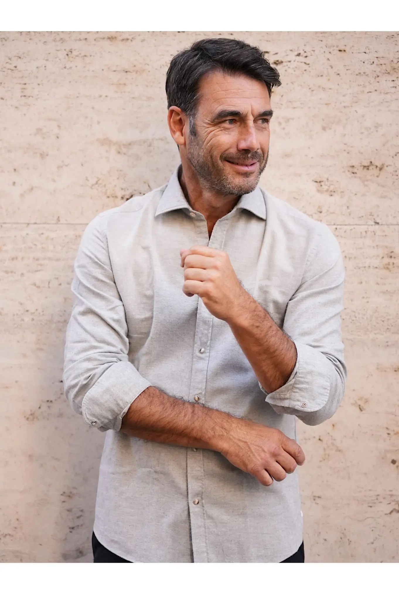 Camicia Flanella Cotone e Cashmere Ghiaccio slim fit - Guarino Store