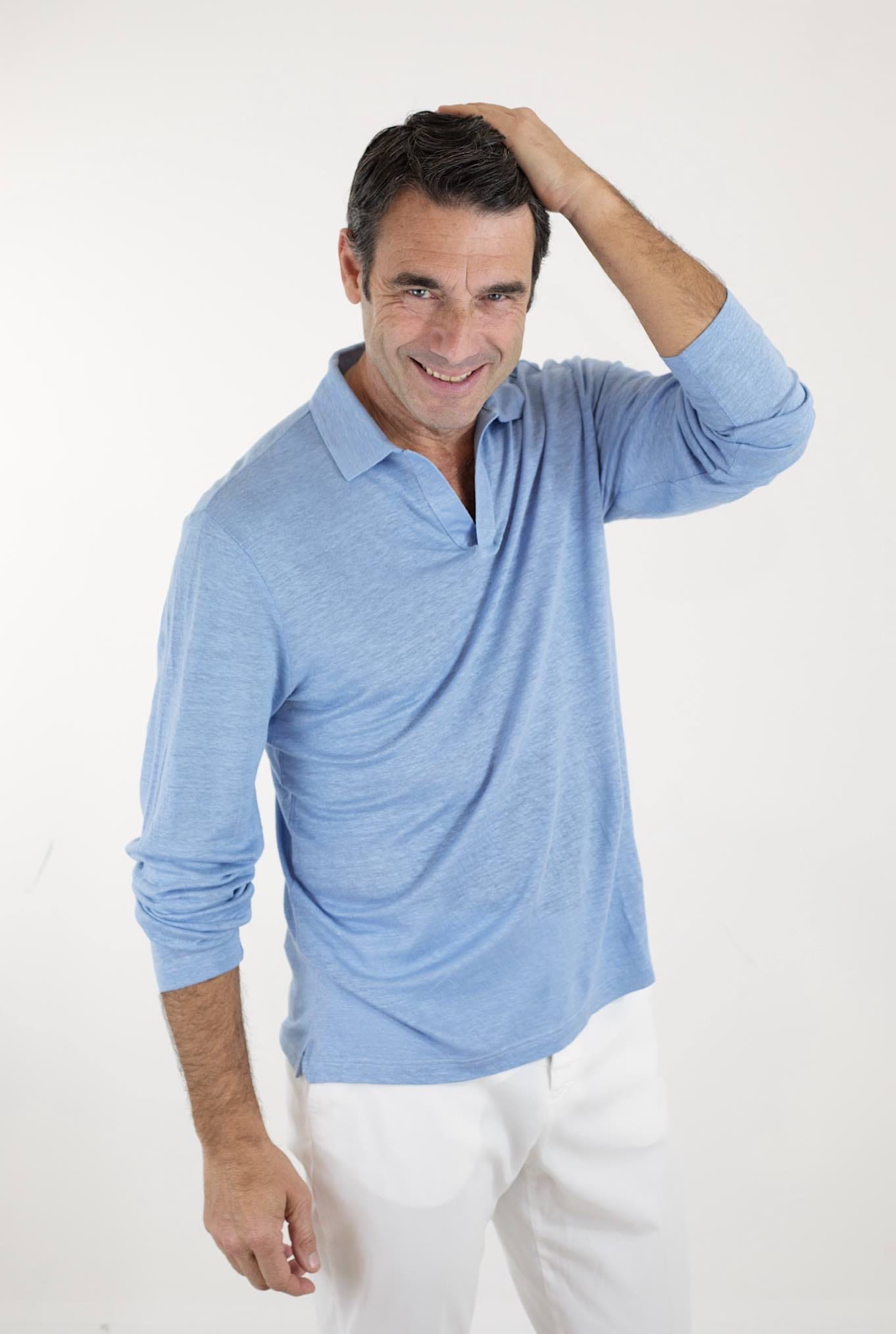 Polo Maniche Lunghe Jersey Lino Azzurro BARBA