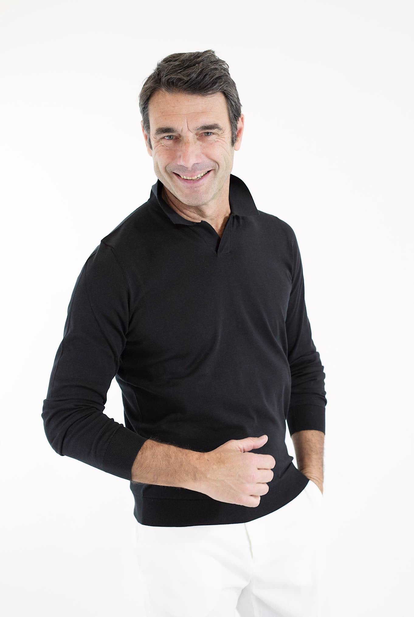 GUARINO Polo ML Cotone Sea Island Nero - Guarino Store