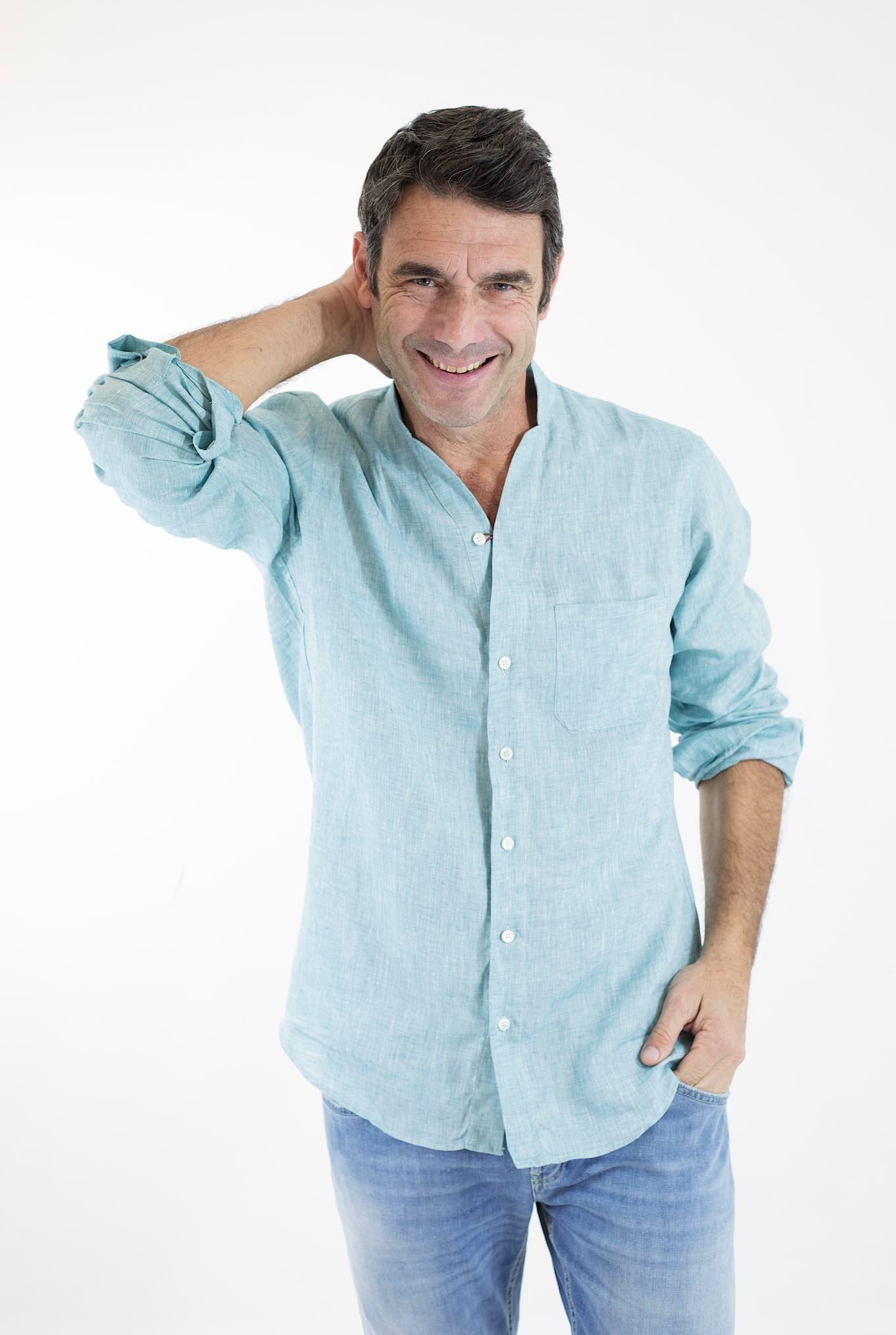 SEASE Camicia ML Fish Tail Lino Poweder Blu - Guarino Store