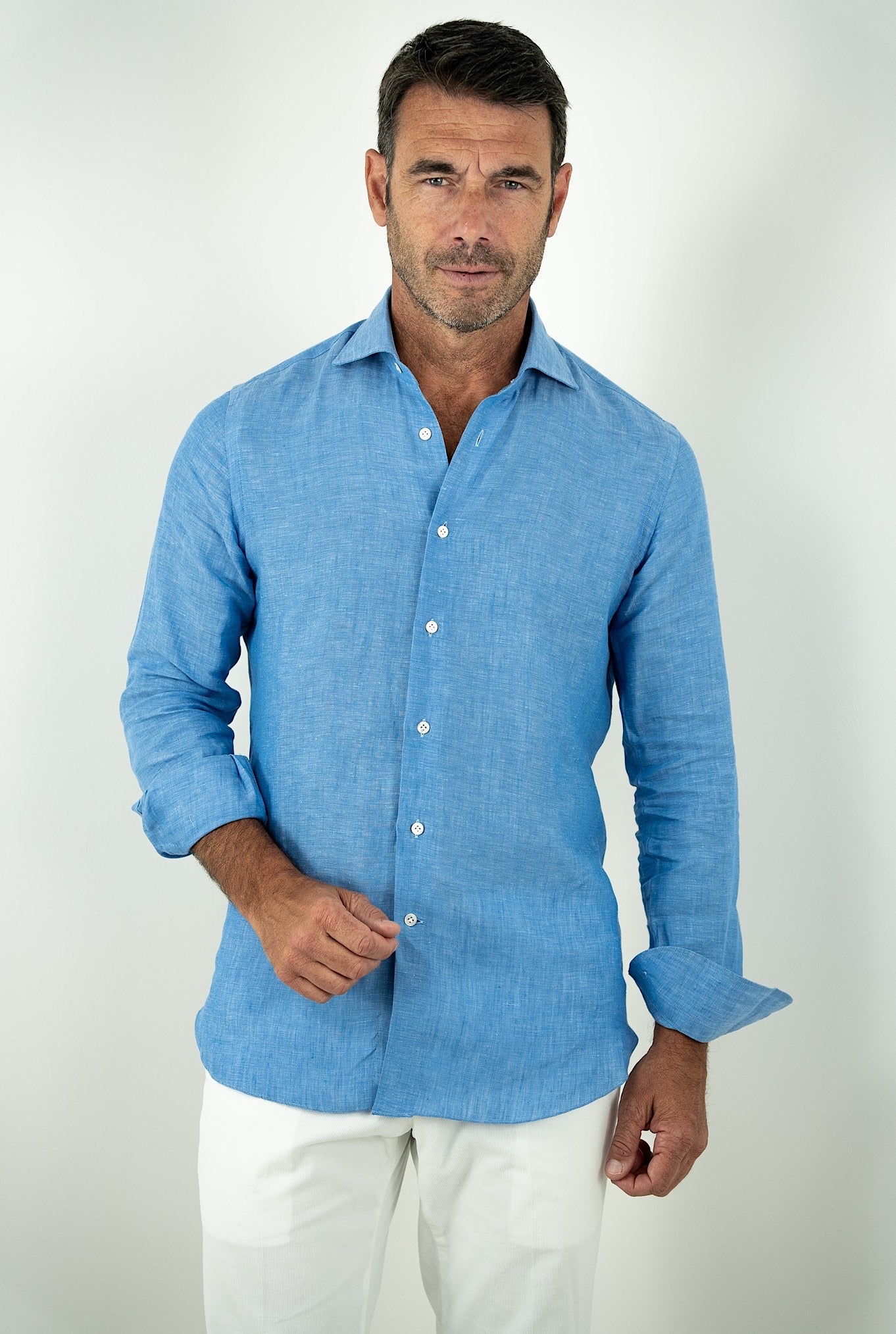 BORRIELLO Camicia in Lino Azzurra - Guarino Store