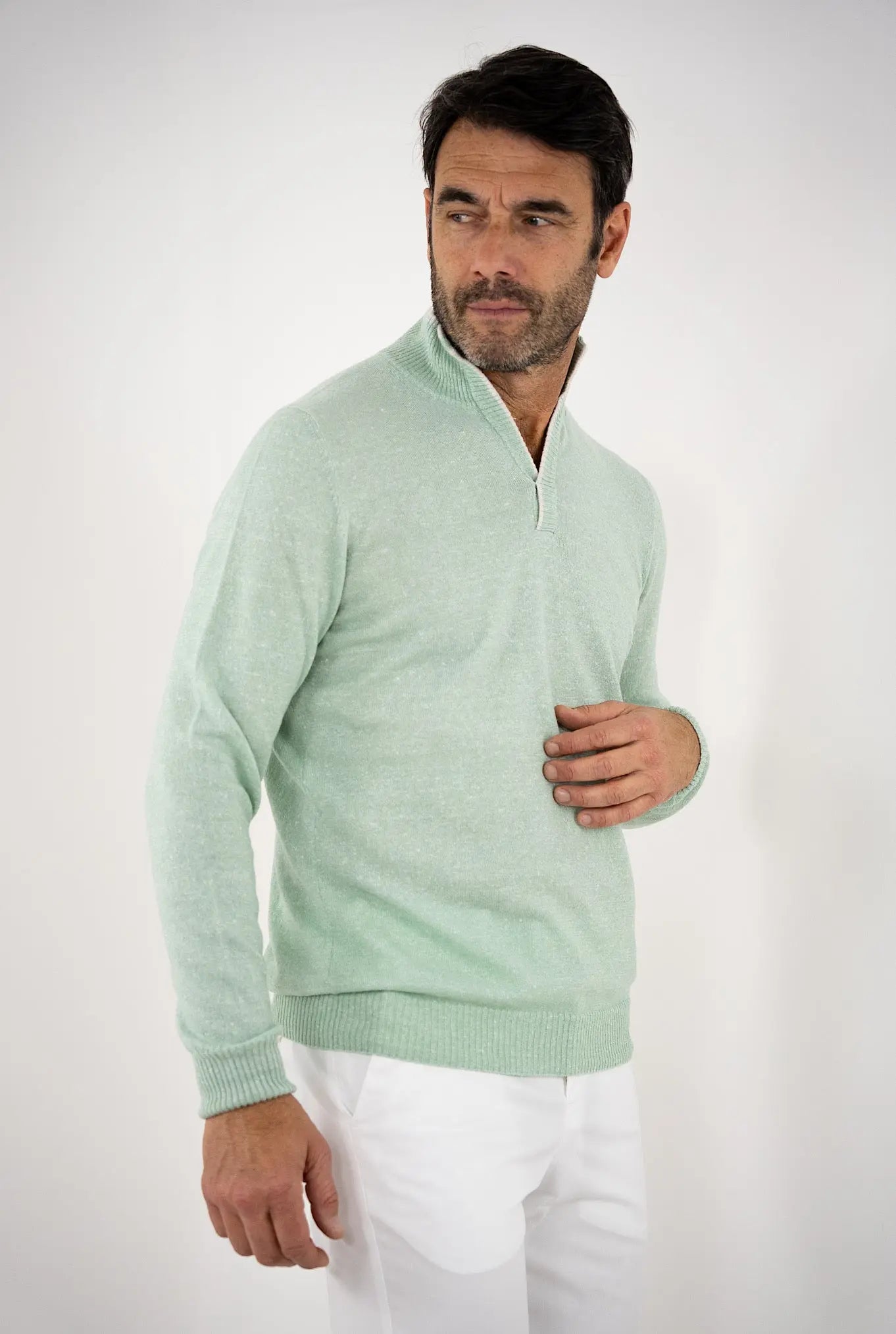 Maglia in Cashmere e Lino Verde Mélange SETTEFILI CASHMERE