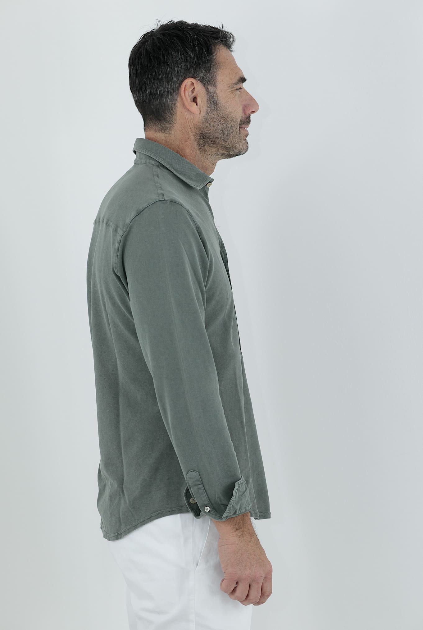 FEDELI Camicia Cotone Piquet Frosted Verde Salvia - Guarino Store
