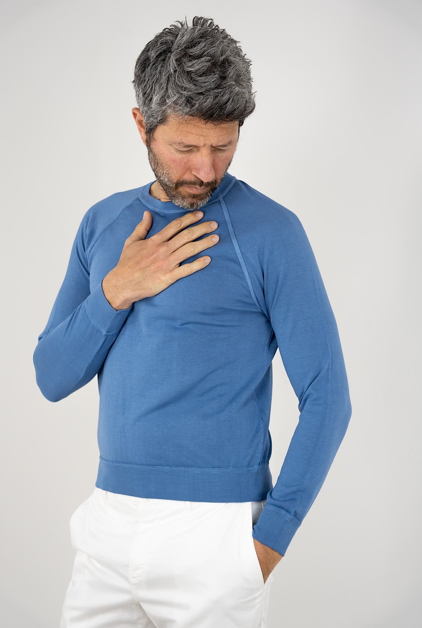 Maglia Girocollo Taglio Felpa Azzurra - Guarino Store
