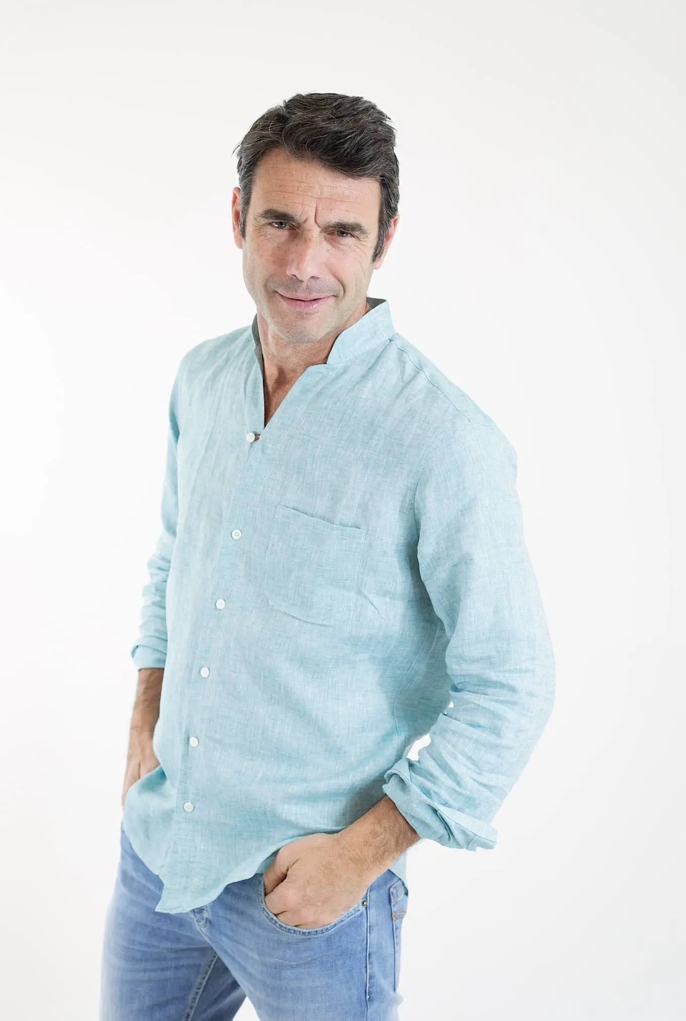 SEASE Camicia ML Fish Tail Lino Poweder Blu - Guarino Store