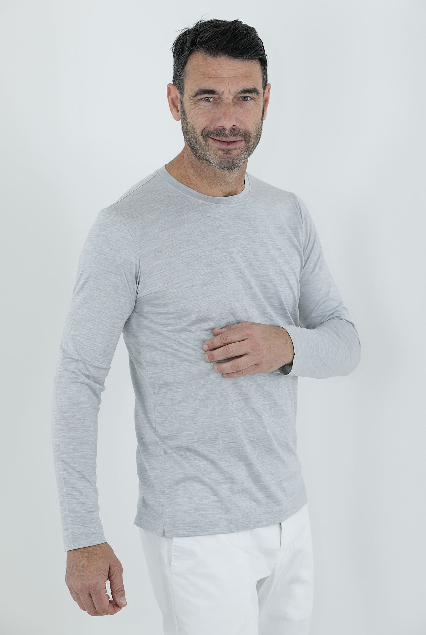T-Shirt Manica Lunga Seta Cotone Grigia Chiara PESCAROLO