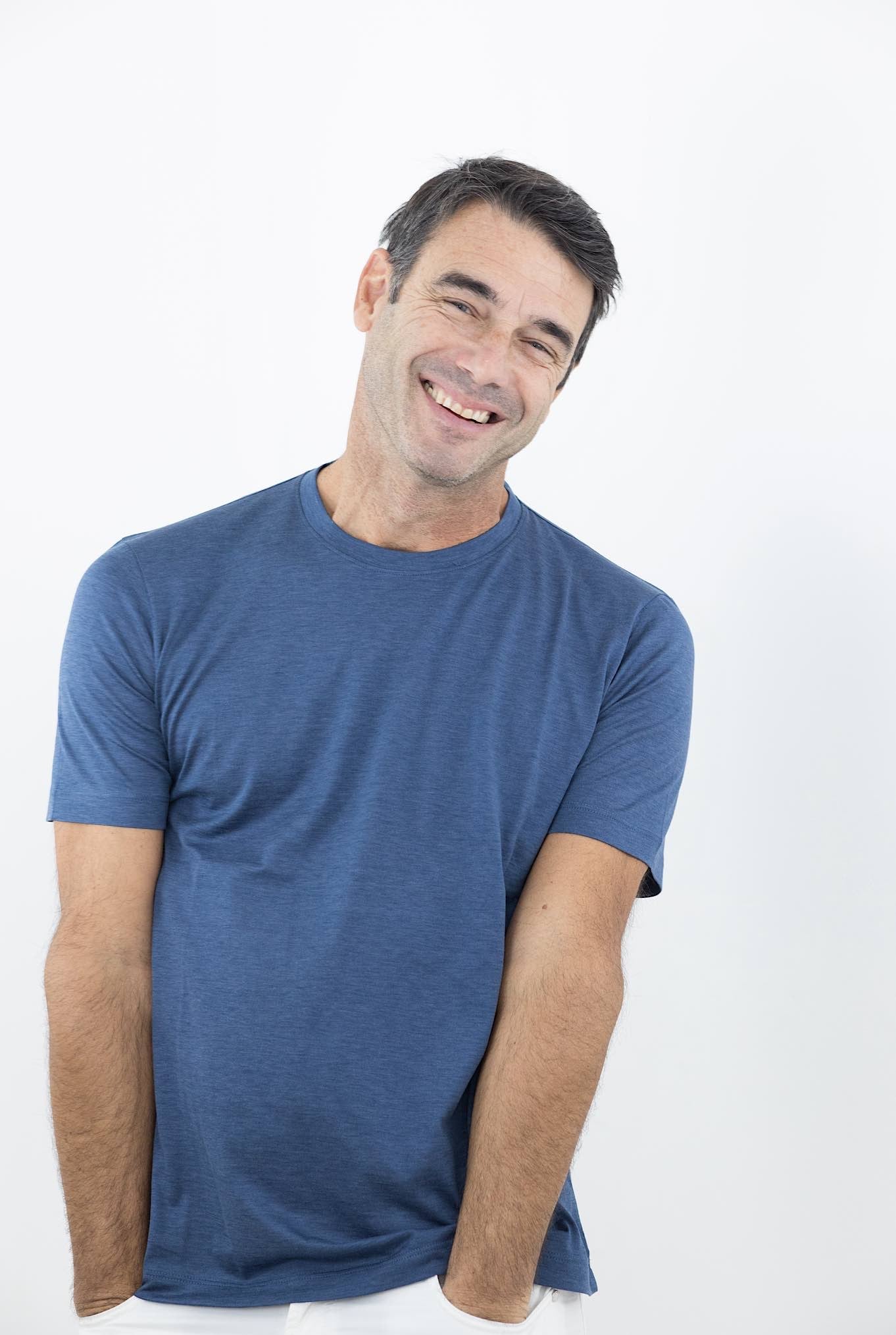 MARCO PESCAROLO T-Shirt Seta Cotone Avio Mélange - Guarino Store