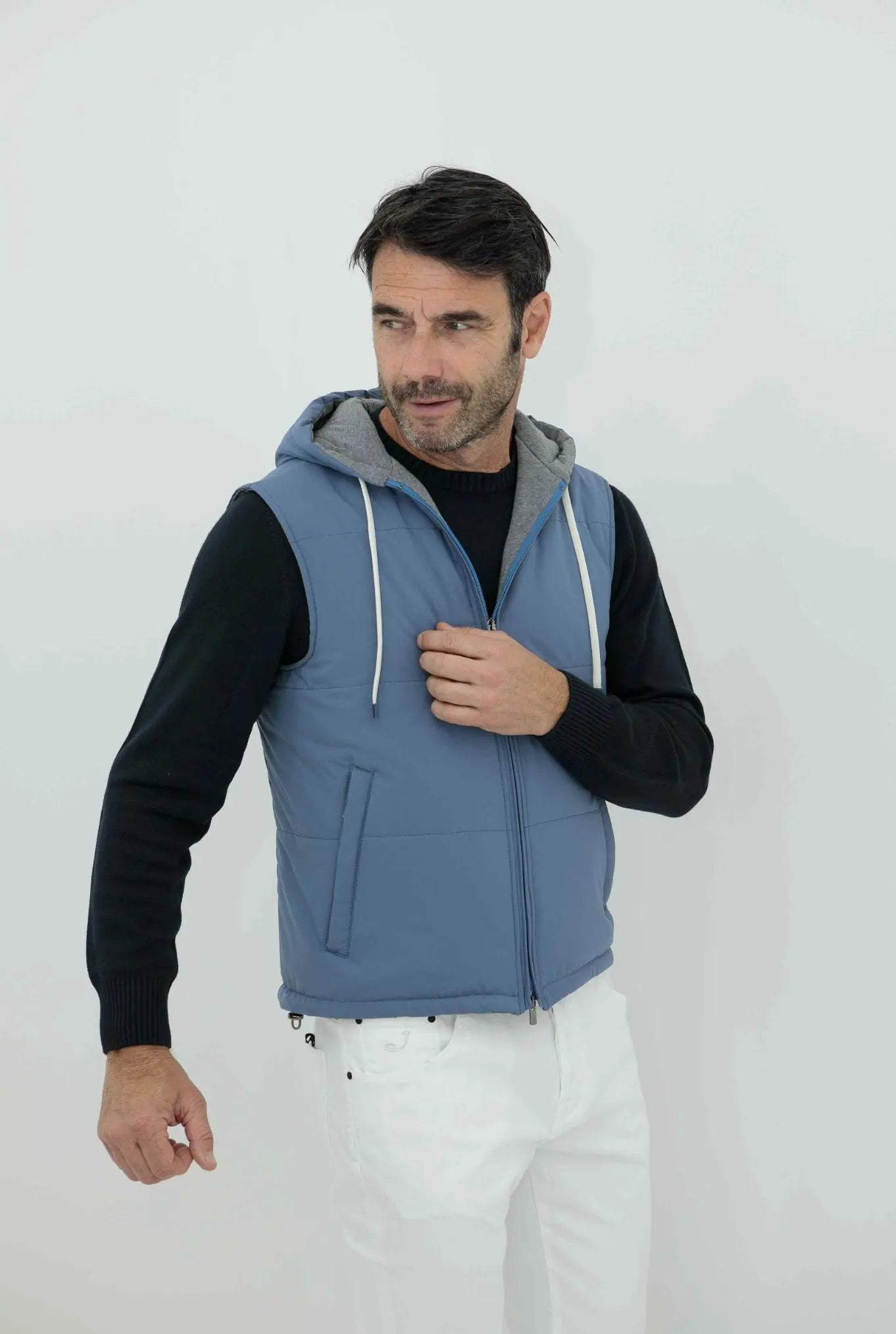 Gilet con Cappuccio Azzurro - Guarino Store