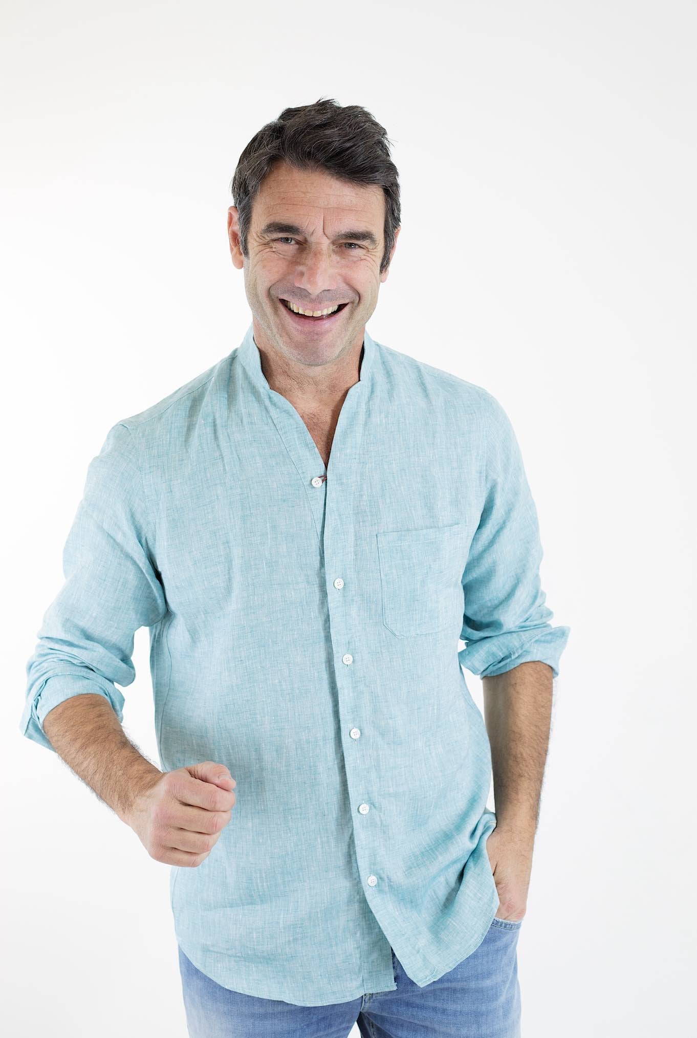 SEASE Camicia ML Fish Tail Lino Poweder Blu - Guarino Store