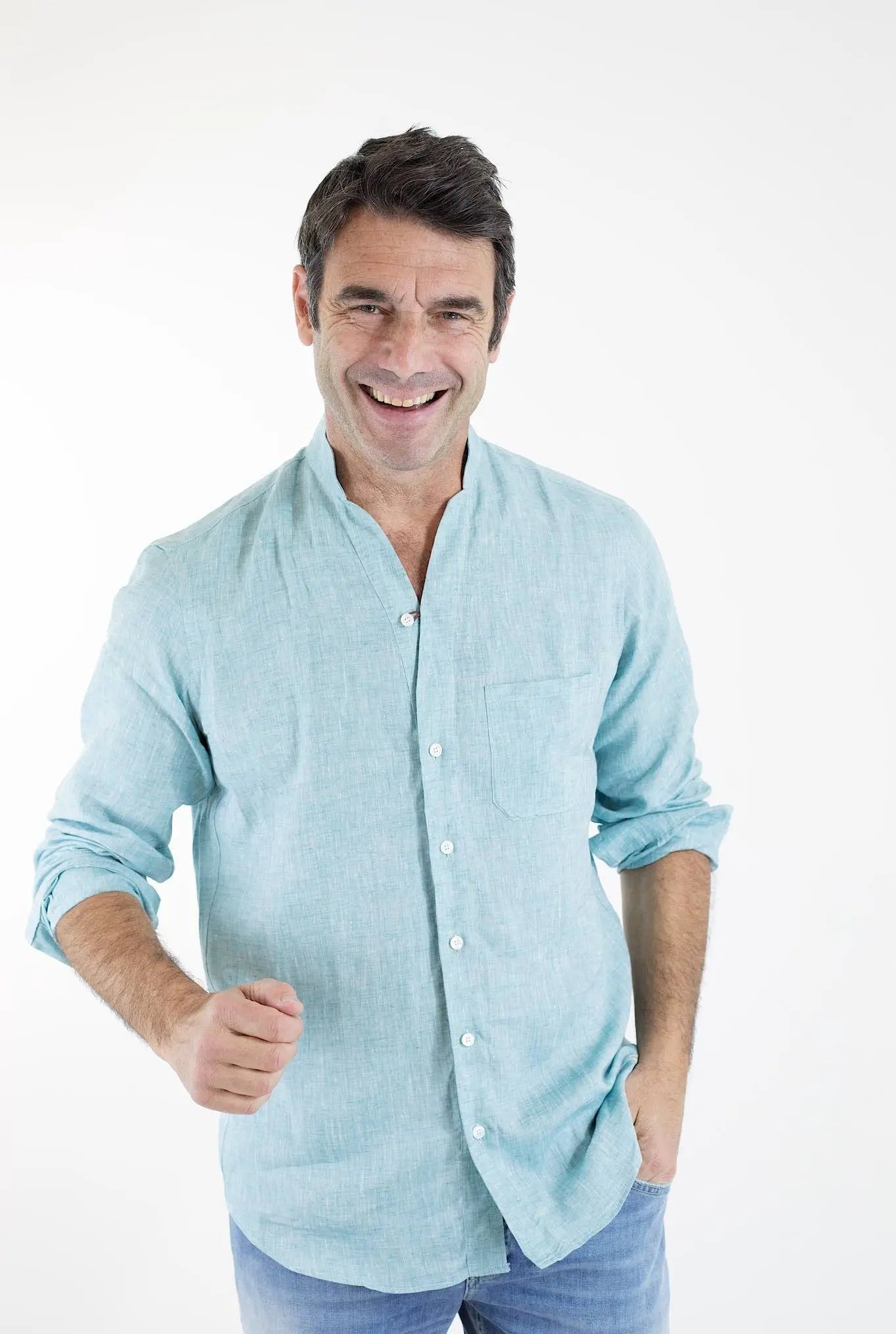 SEASE Camicia ML Fish Tail Lino Poweder Blu - Guarino Store