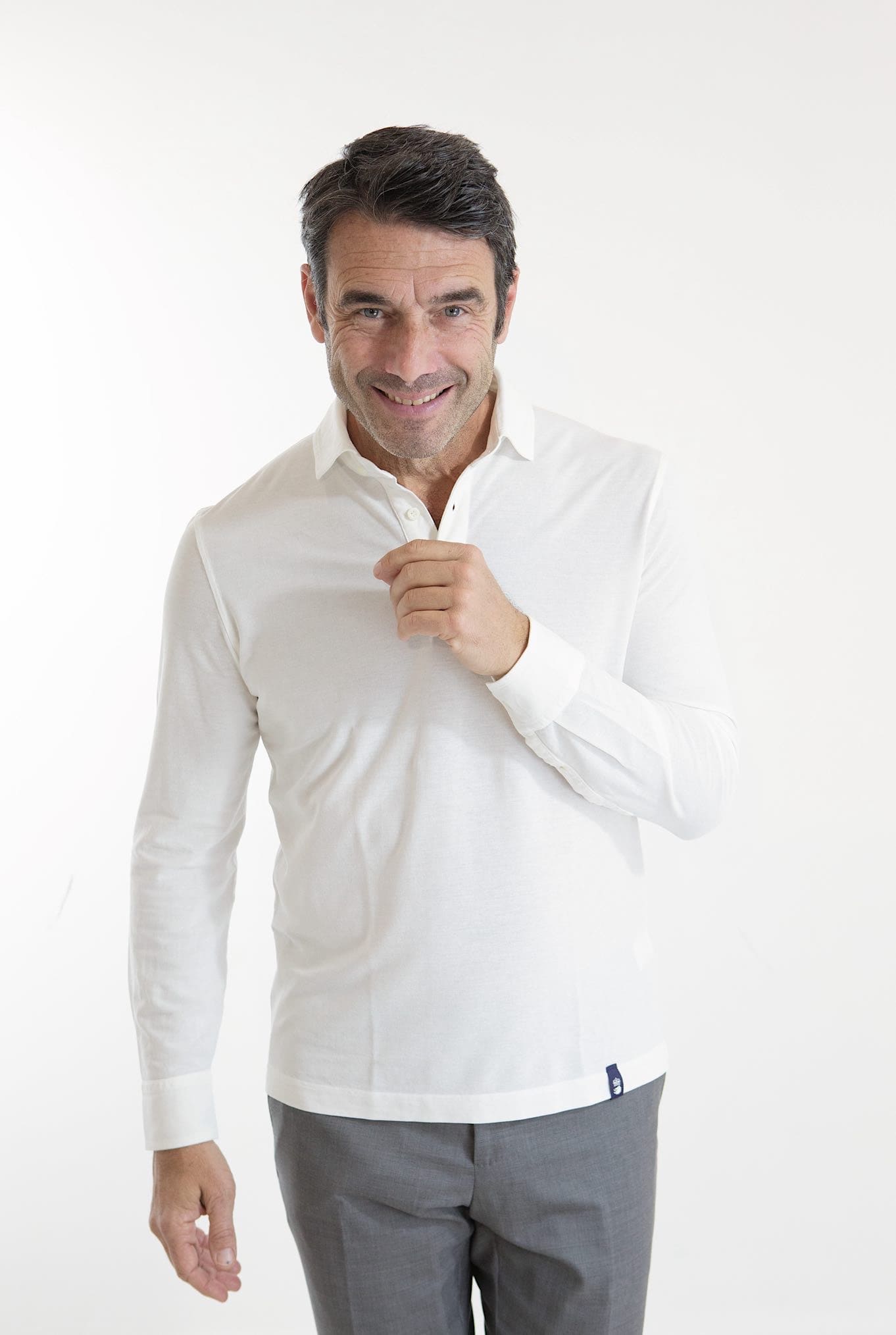 Polo ML Frosted Crepe Cotton Bianco DRUMOHR