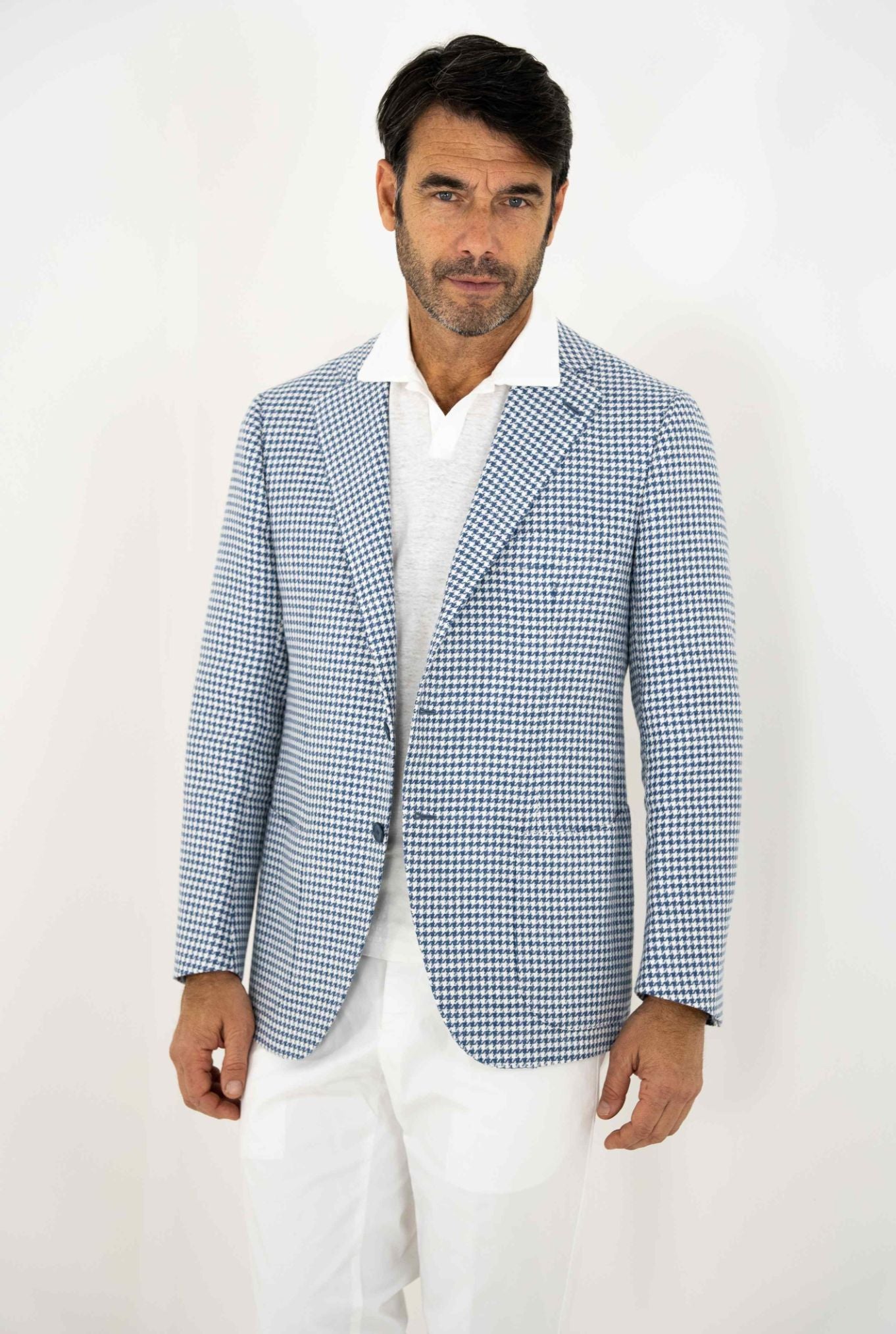 CESARE ATTOLINI Giacca Pied de Poule Bianca/Blu - Guarino Store