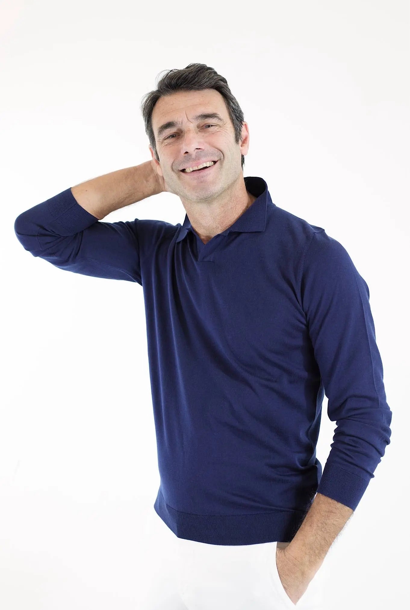 GUARINO Polo ML Cotone Sea Island Blu Navy - Guarino Store