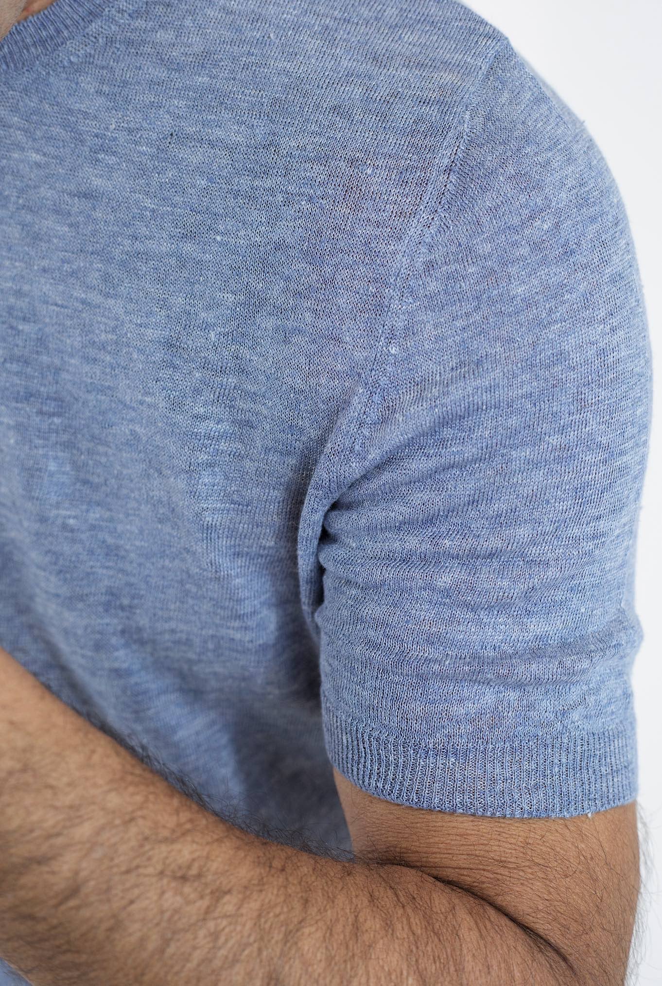 BARBA Girocollo Lino MM Blu Denim Mélange - Guarino Store