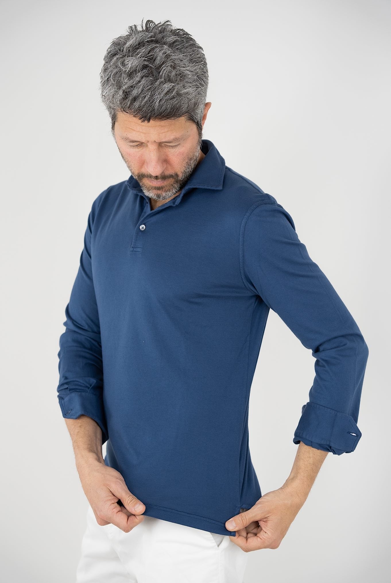 FEDELI Polo Maniche Lunghe mod. Zero Cotone Blu - Guarino Store
