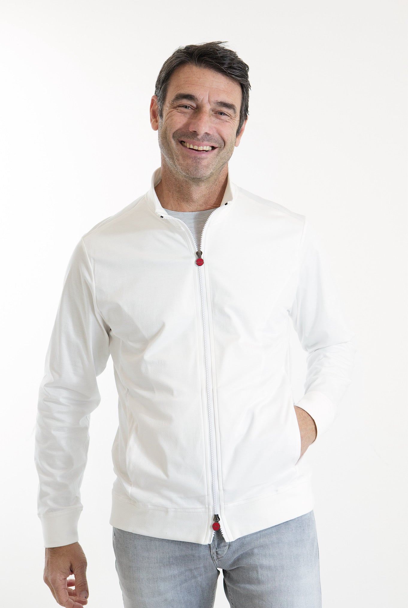 KITON Felpa Filo di Scozia Full Zip Bianca - Guarino Store