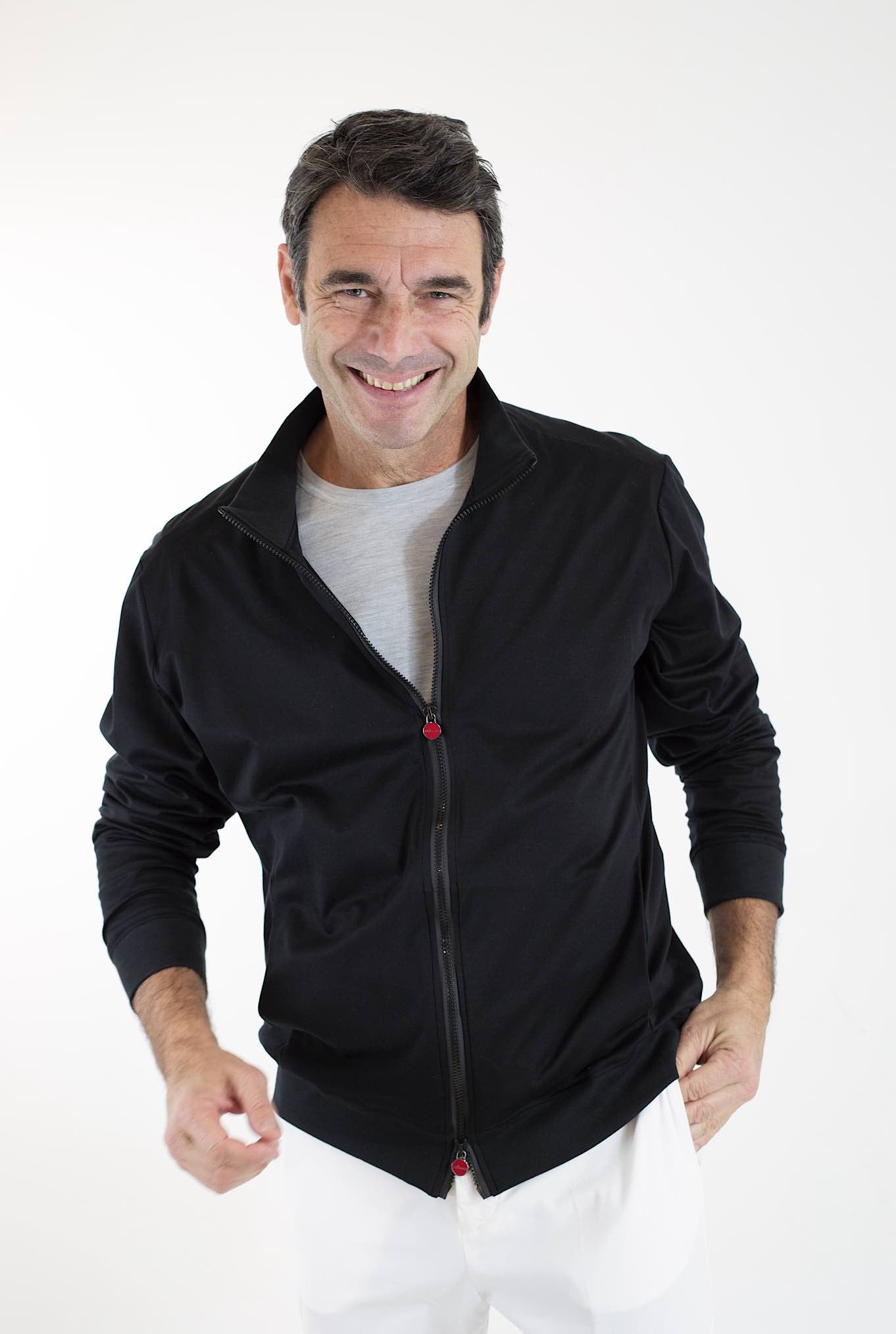 KITON Felpa Filo di Scozia Full Zip Nero - Guarino Store