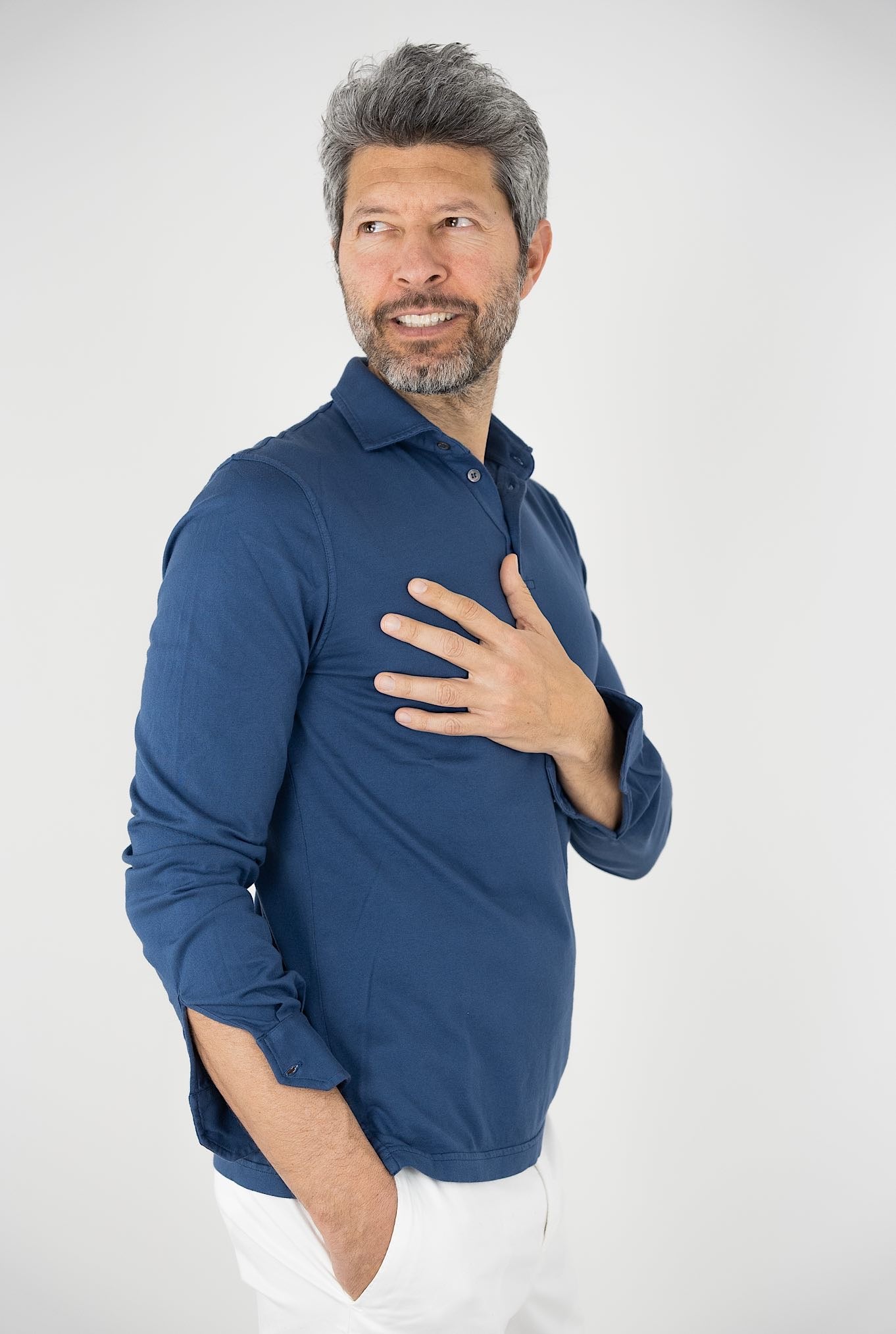 FEDELI Polo Maniche Lunghe mod. Zero Cotone Blu - Guarino Store