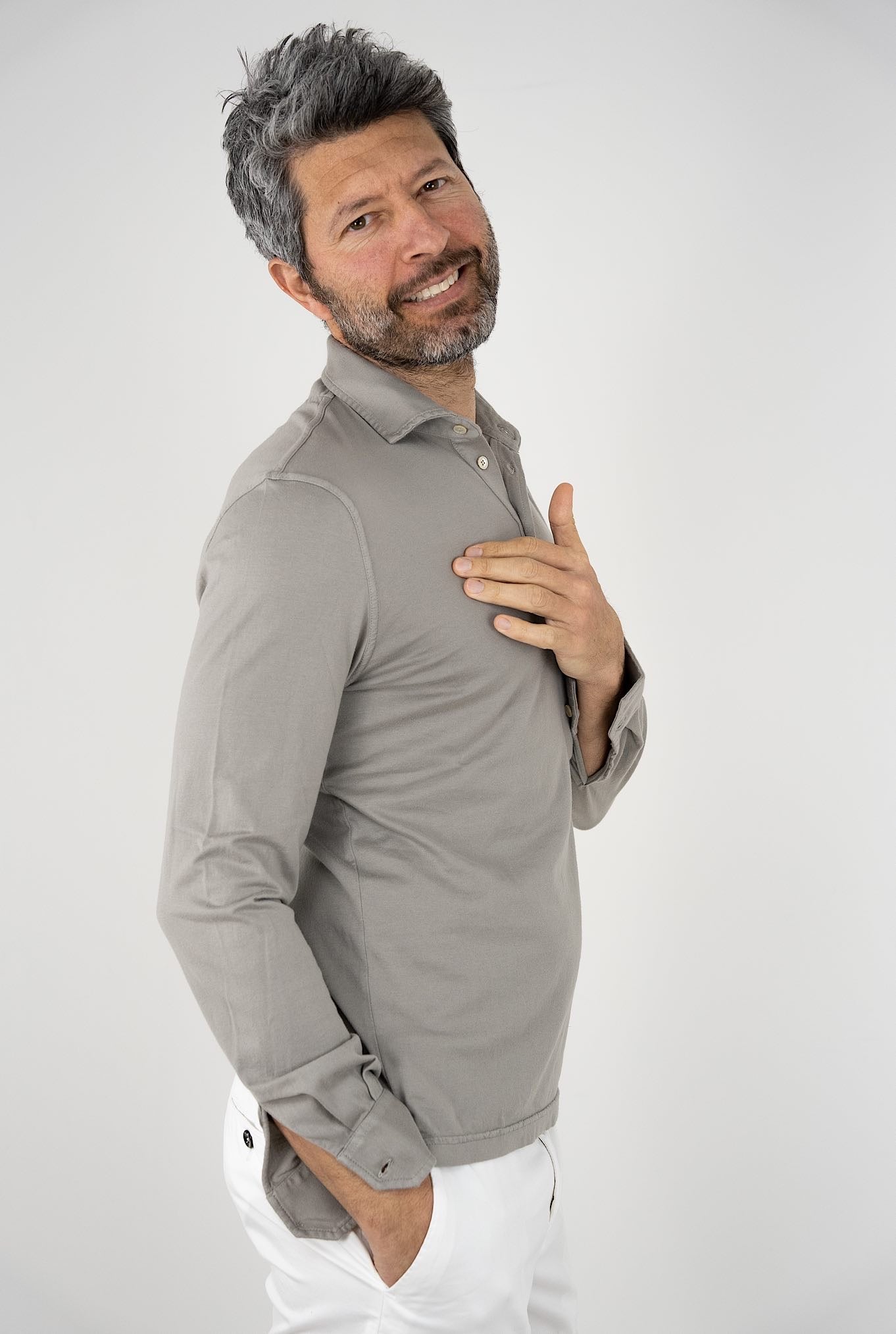 FEDELI Polo Maniche Lunghe mod. Zero Cotone Beige - Guarino Store