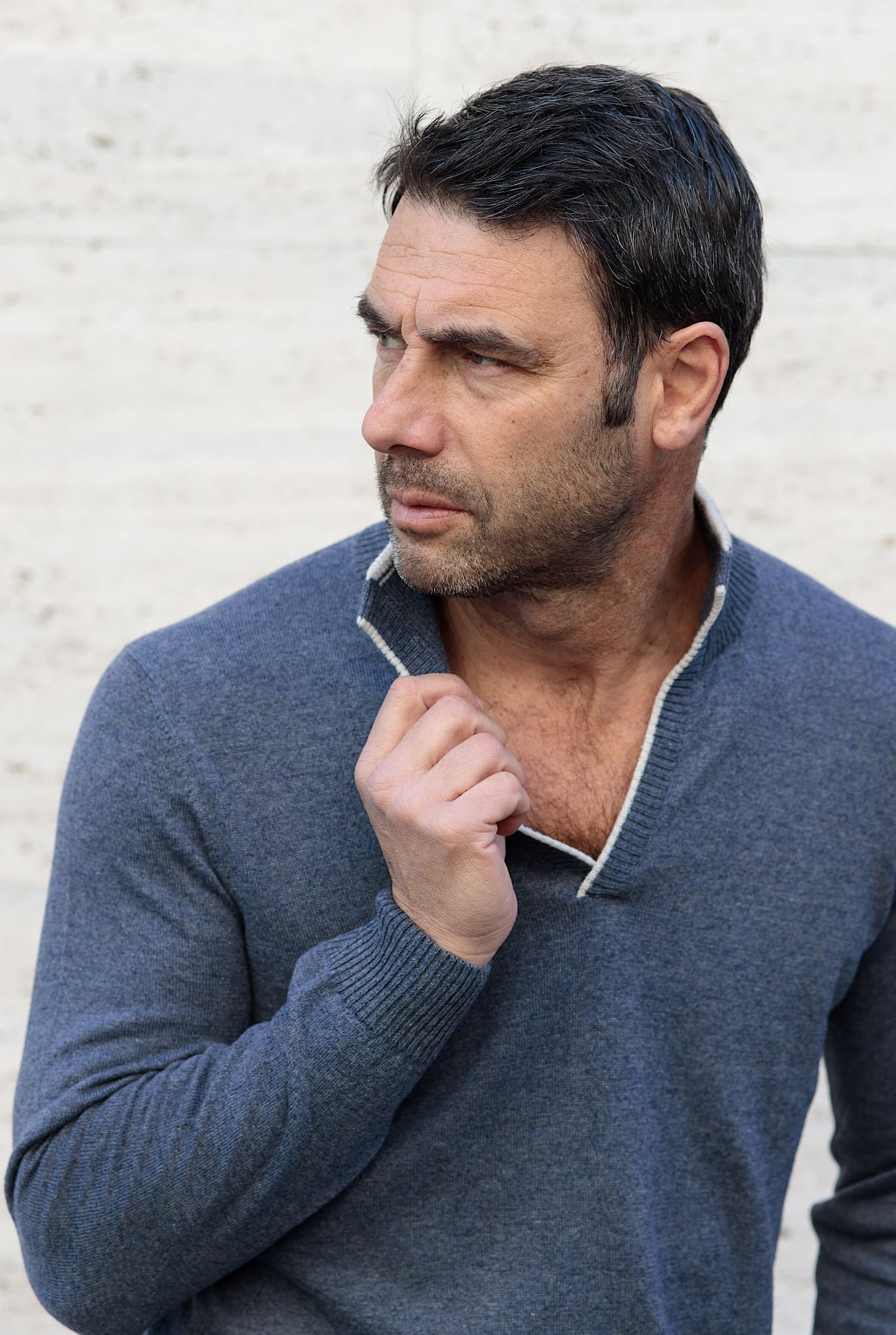 Maglia Cashmere e Lino Blu Mélange - Guarino Store