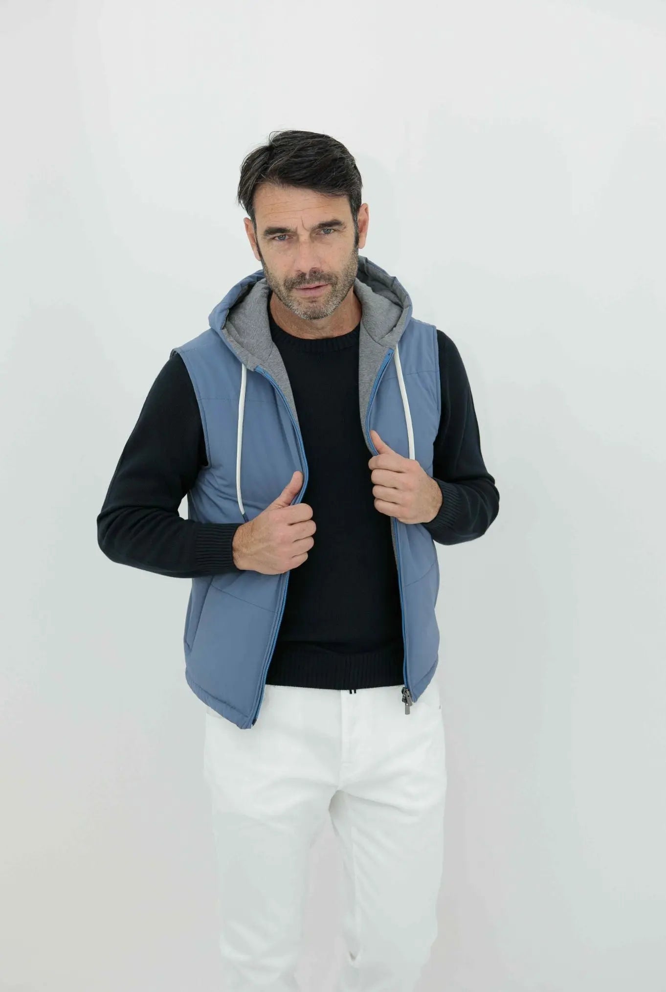 Gilet con Cappuccio Azzurro - Guarino Store