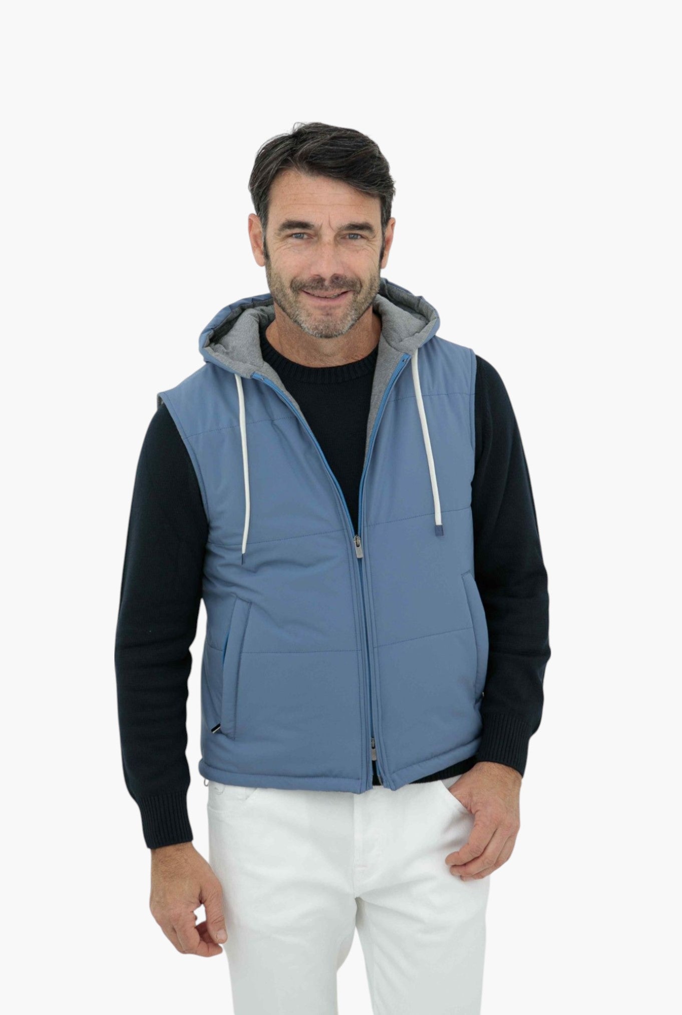 GUARINO Gilet con Cappuccio Azzurro