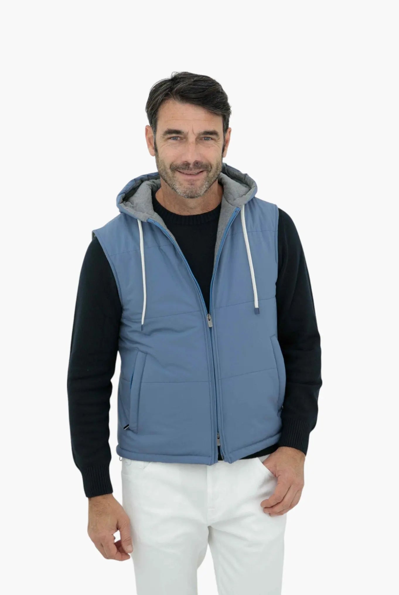 Gilet con Cappuccio Azzurro - Guarino Store
