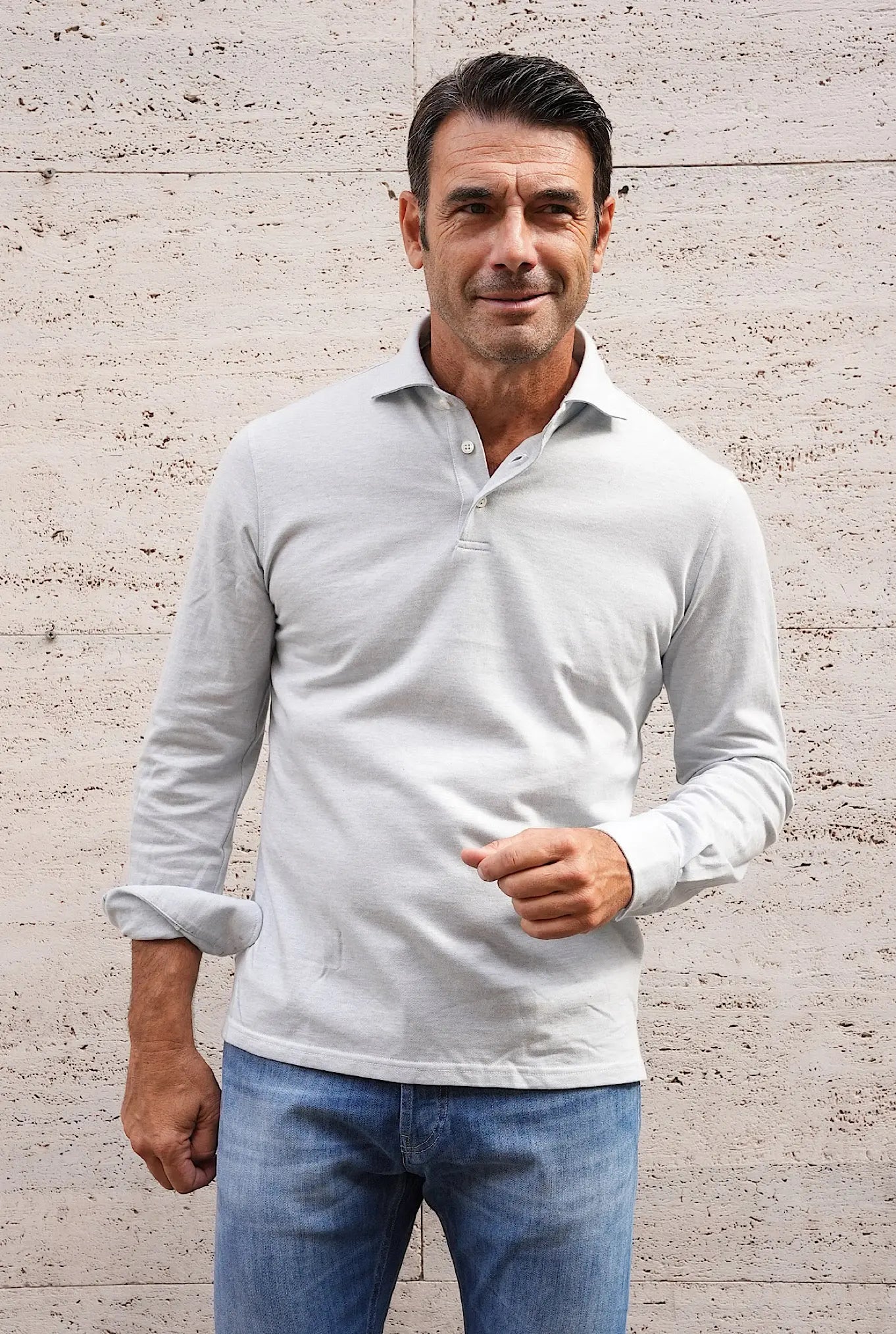 Polo Jersey Cotone e Cashmere Celeste - Guarino Store