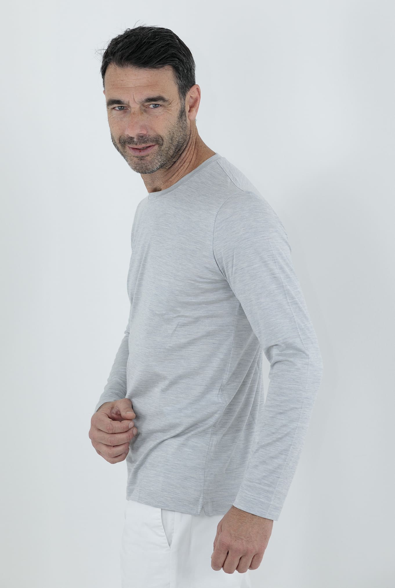 T-Shirt Manica Lunga Seta Cotone Grigia Chiara PESCAROLO