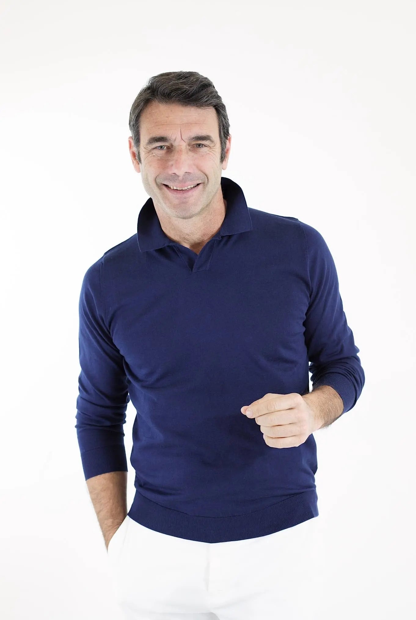 GUARINO Polo ML Cotone Sea Island Blu Navy - Guarino Store