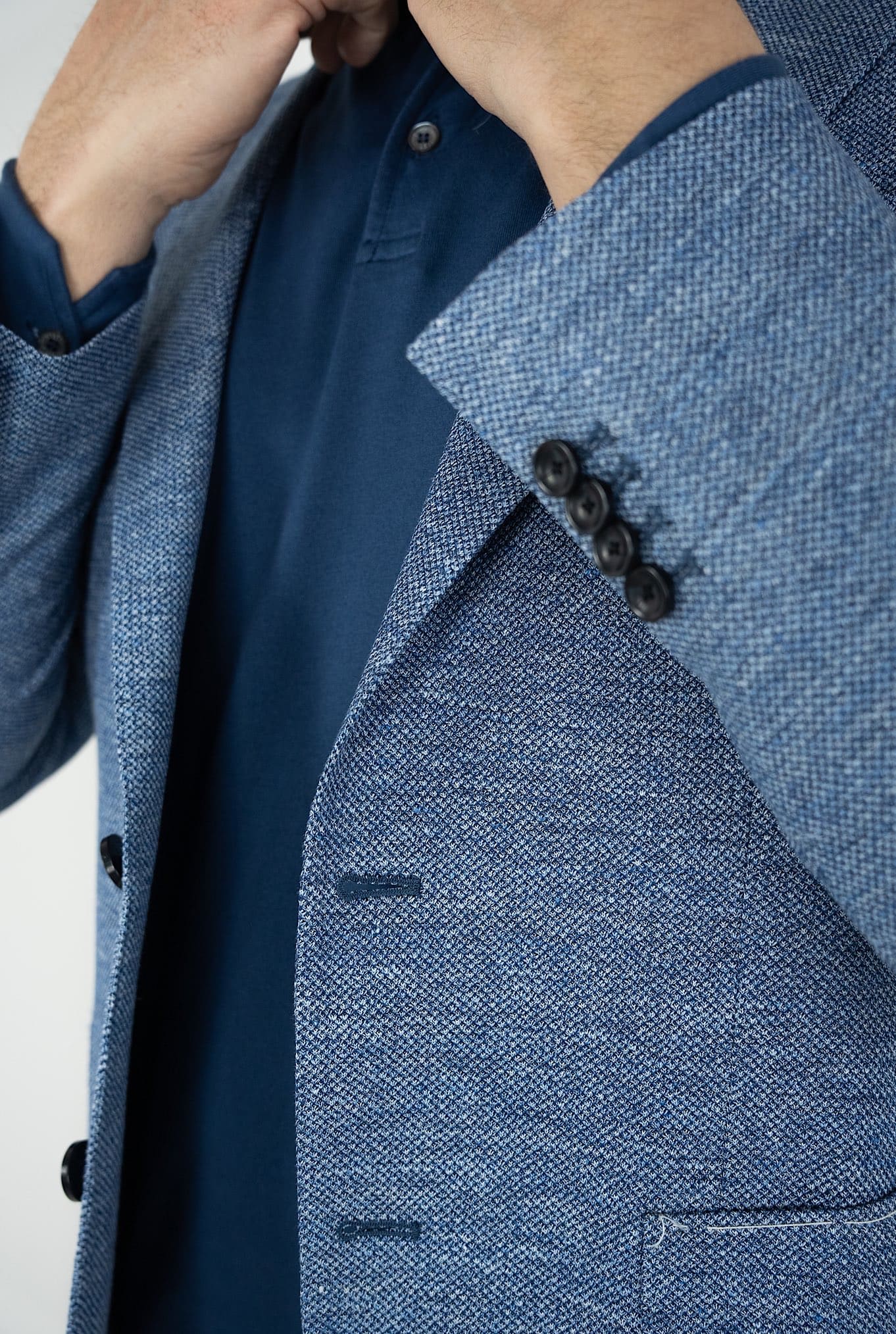 Giacca in Jersey di Lino e Cotone Blu Mélange - Guarino Store