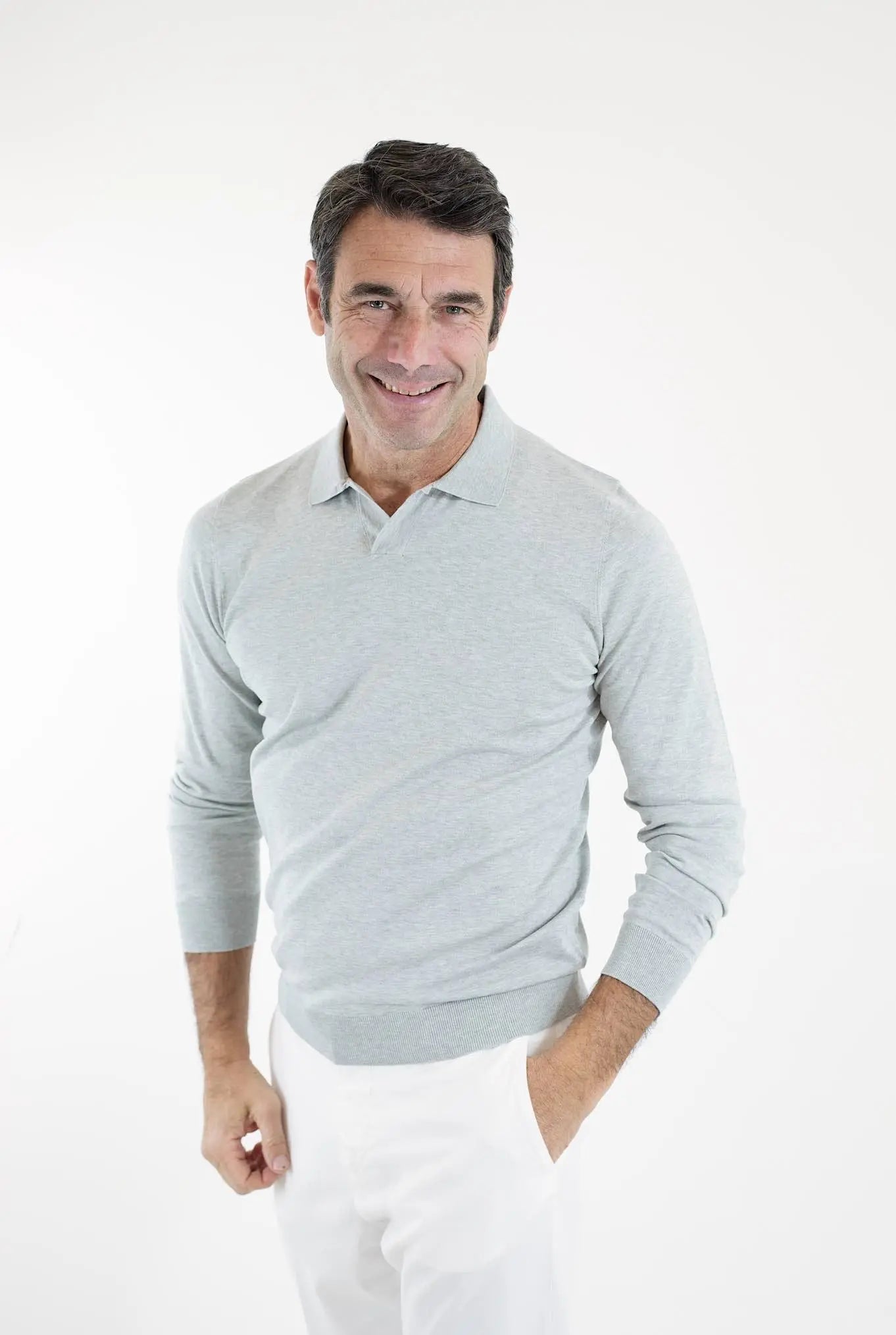 GUARINO Polo ML Cotone Sea Island Grigio Chiaro - Guarino Store