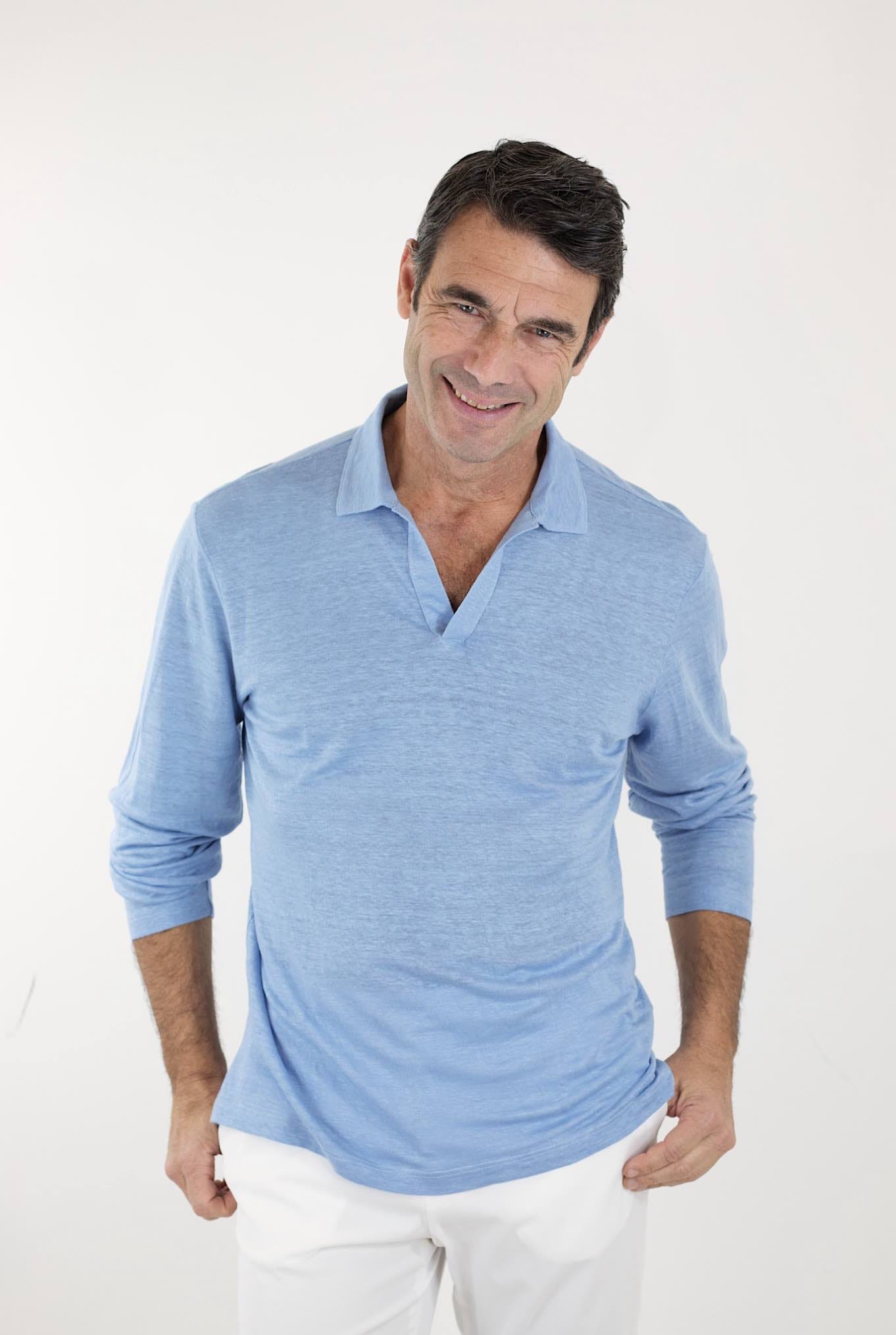 Polo Maniche Lunghe Jersey Lino Azzurro BARBA