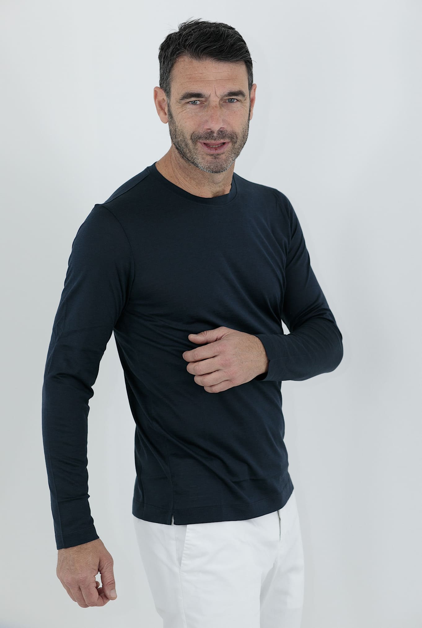 T-Shirt Manica Lunga Seta Cotone Blu PESCAROLO