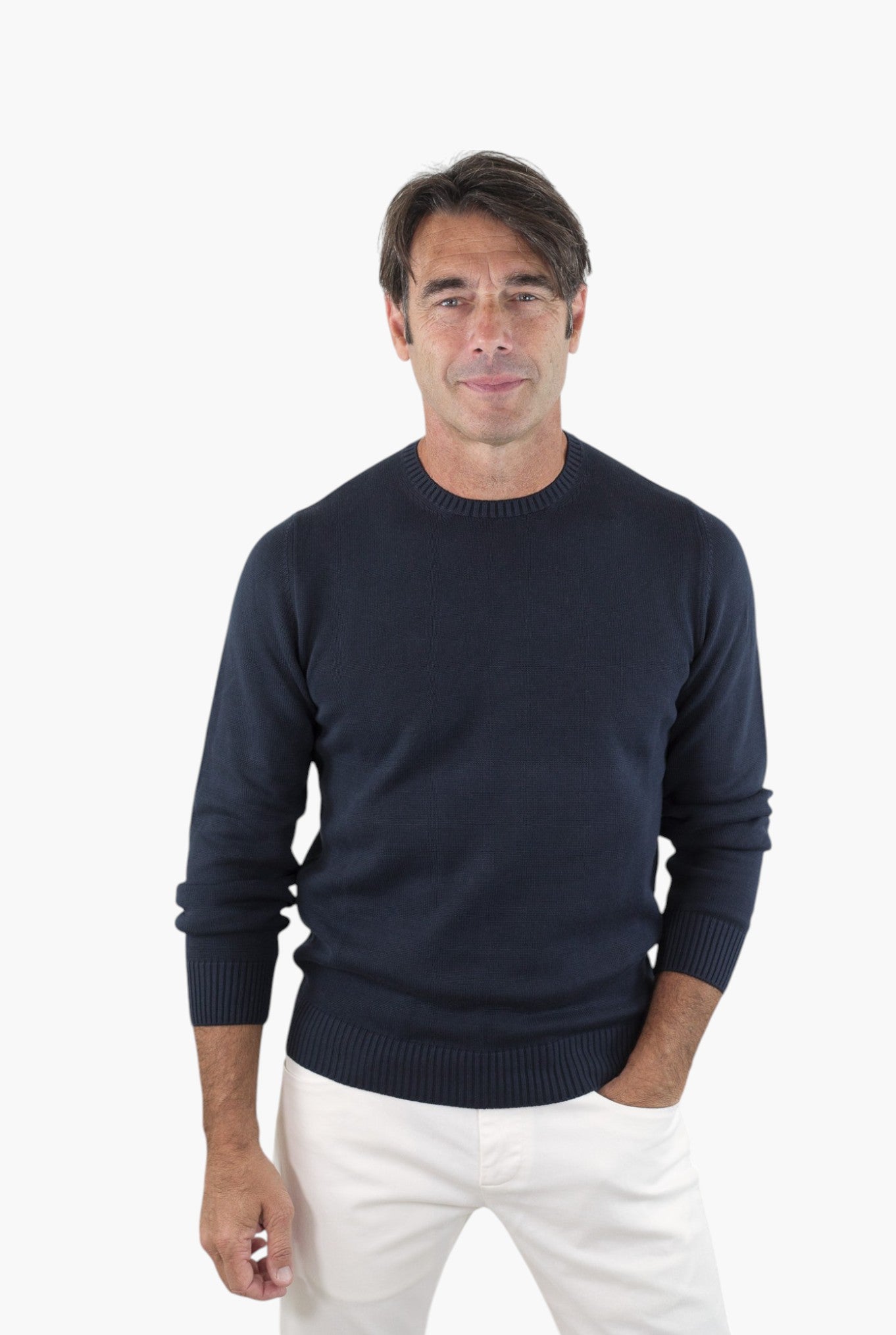 GUARINO Girocollo 2 Fili Cotone Blu Navy - Guarino Store