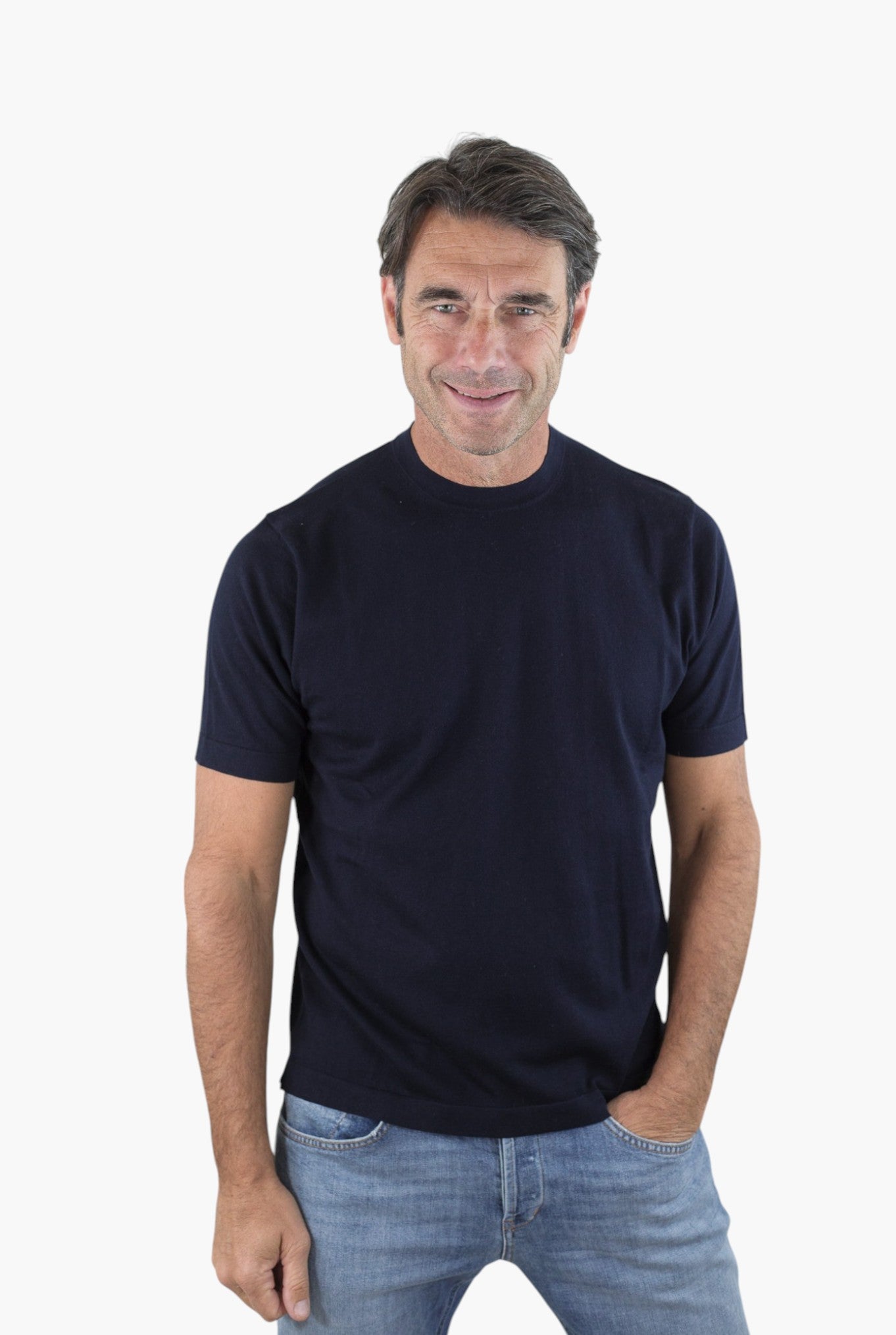 BRAMANI T-Shirt Cotone e Seta Blu Navy