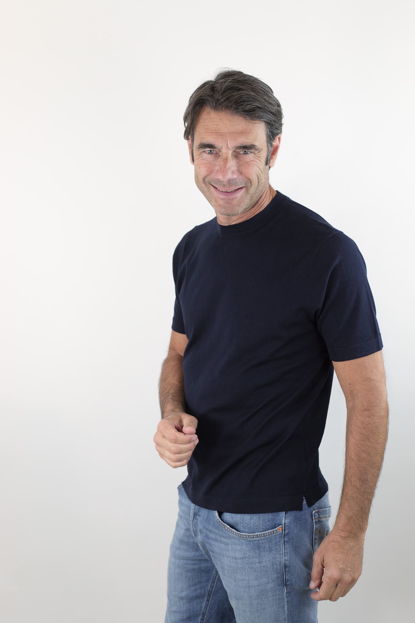 BRAMANI T-Shirt Cotone e Seta Blu Navy