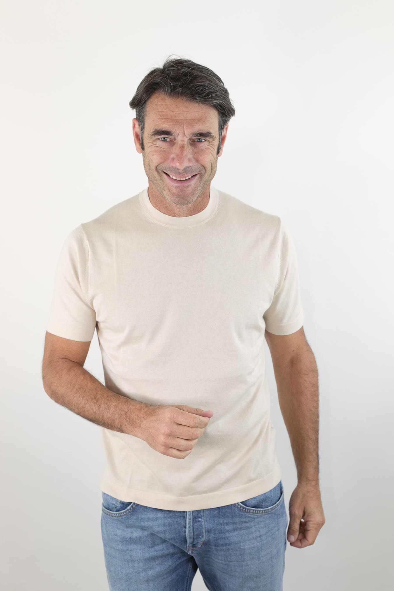 BRAMANI T-Shirt Cotone e Seta Beige