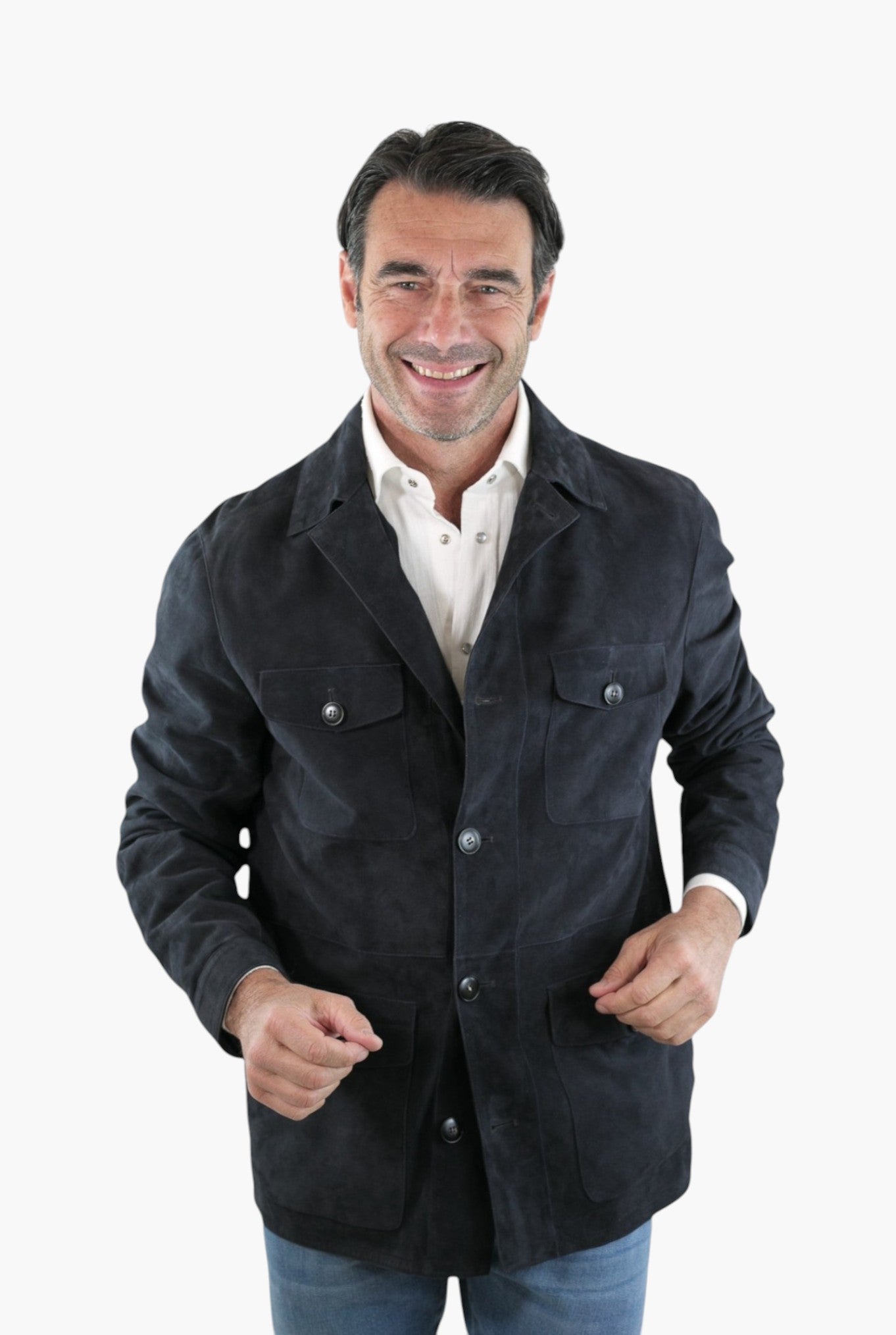 Overshirt Pelle Scamosciata Blu - Guarino Store