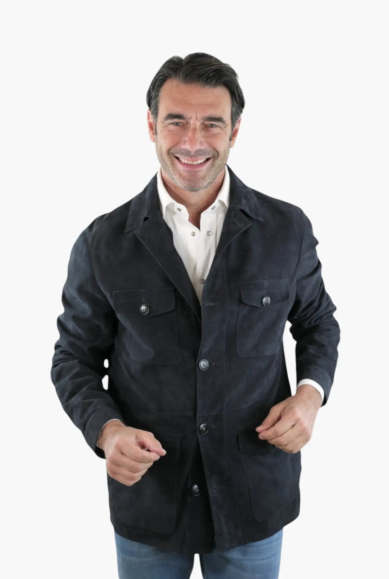 Overshirt Pelle Scamosciata Blu - Guarino Store