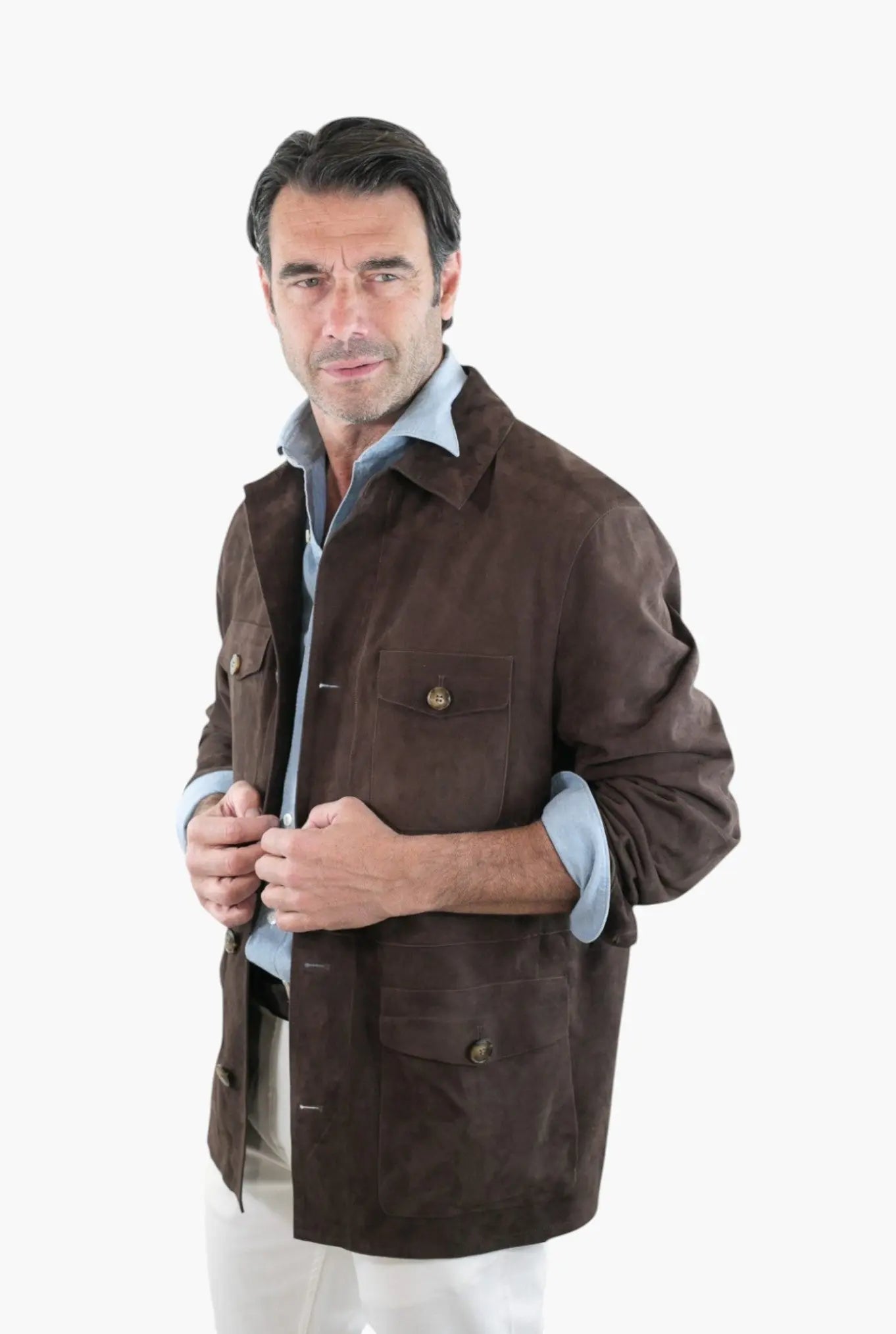 Overshirt Pelle Scamosciata Testa di Moro - Guarino Store