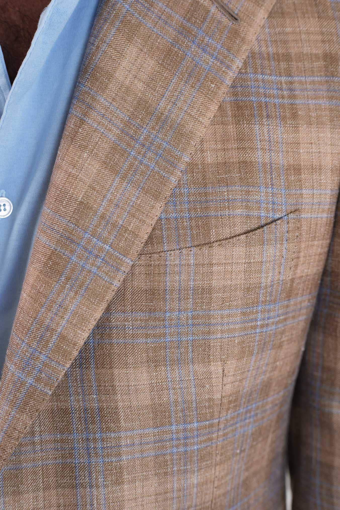 CESARE ATTOLINI Giacca Monopetto Check Beige e Blu