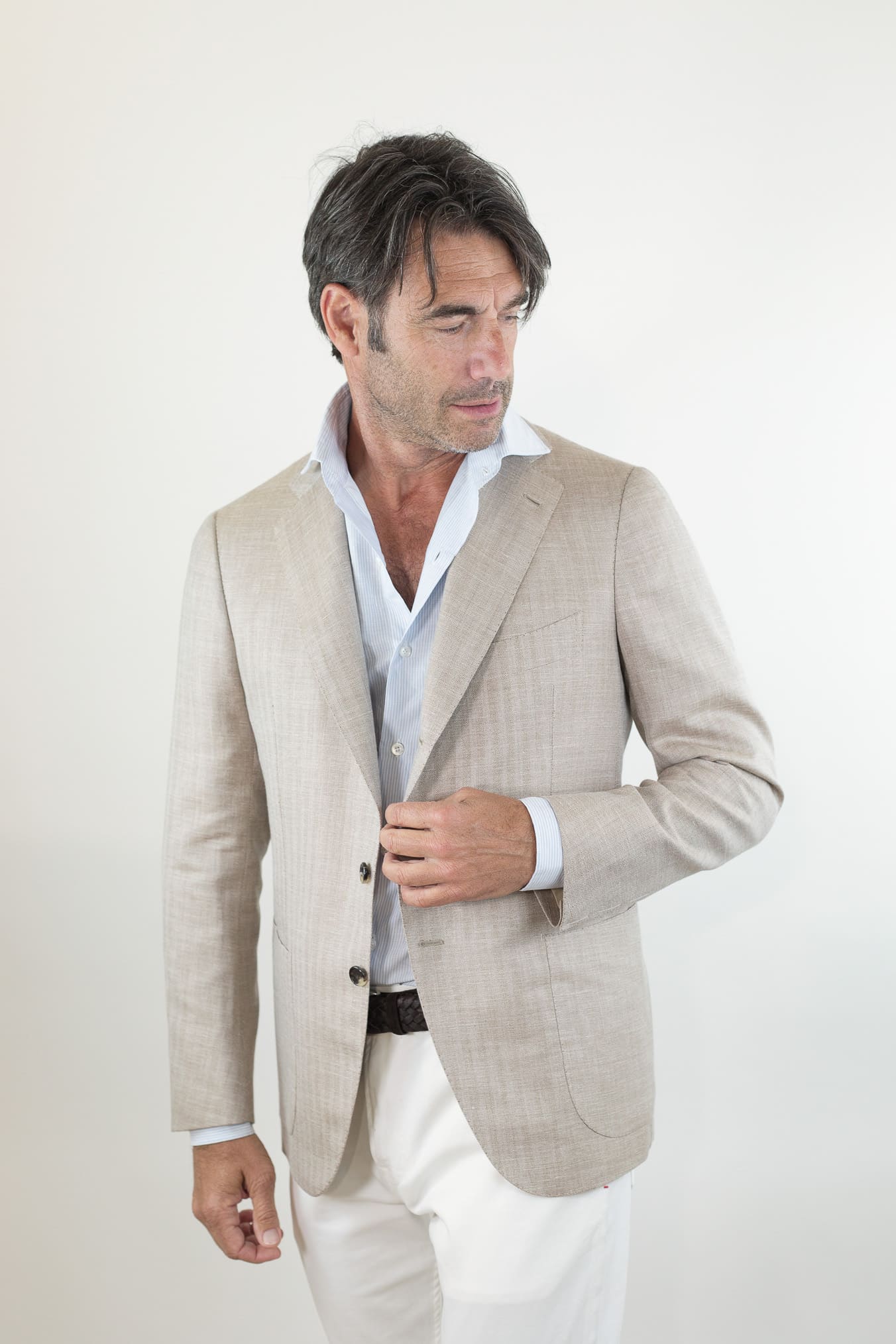 Giacca Spigata Lana Seta Lino Beige - Guarino Store