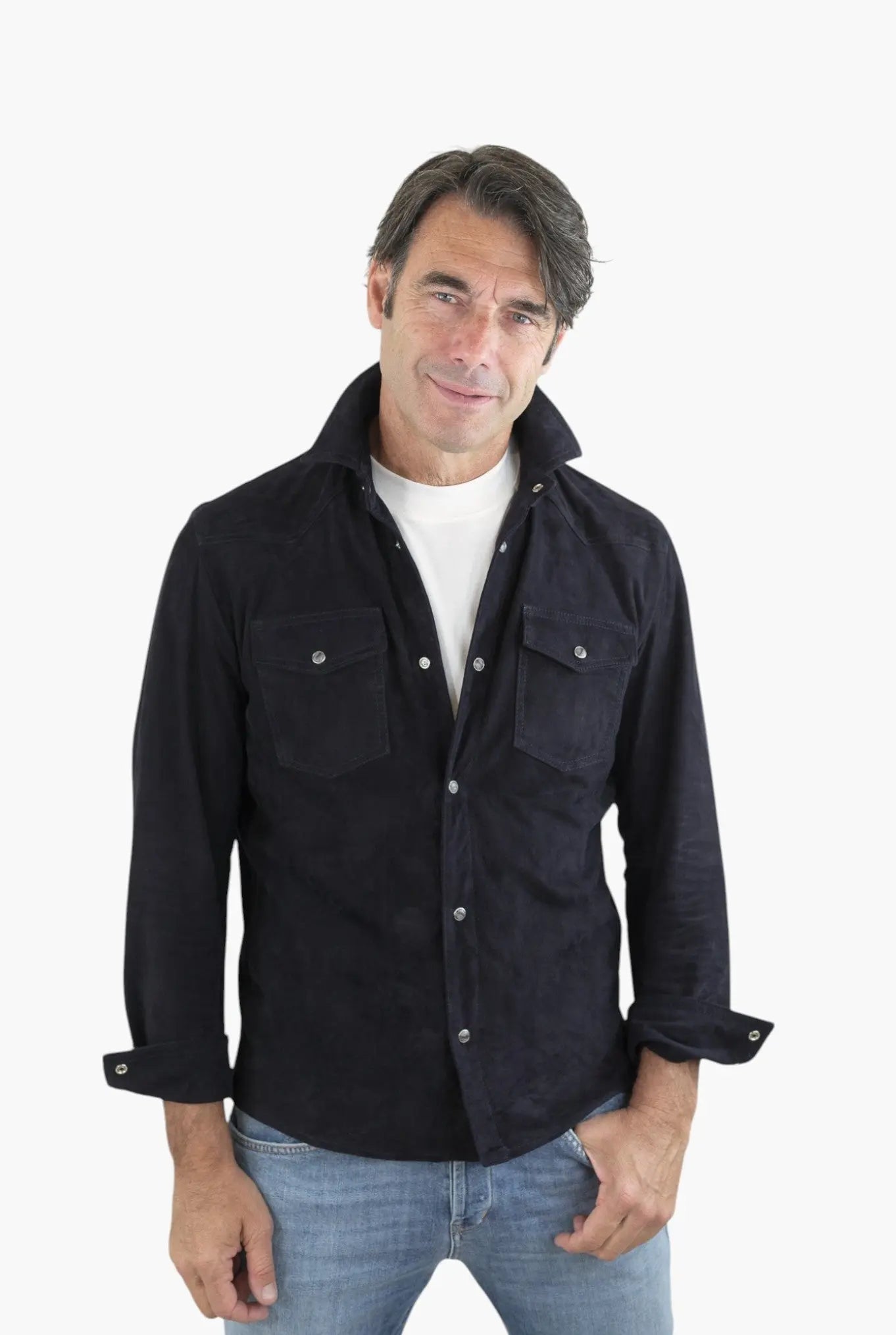 CONTRASTWAY Camicia Suede Texana Blu Scuro