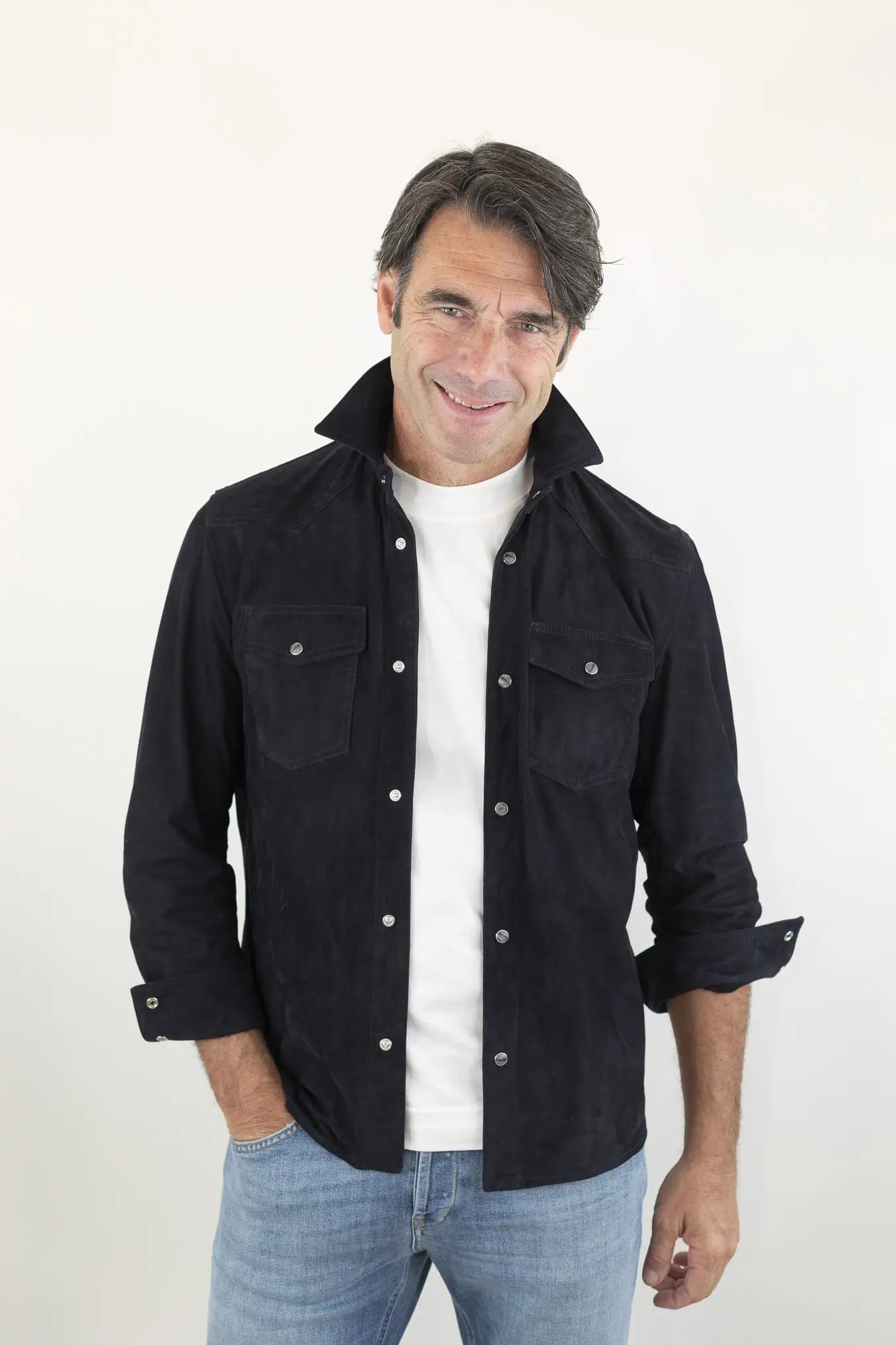 CONTRASTWAY Camicia Suede Texana Blu Scuro