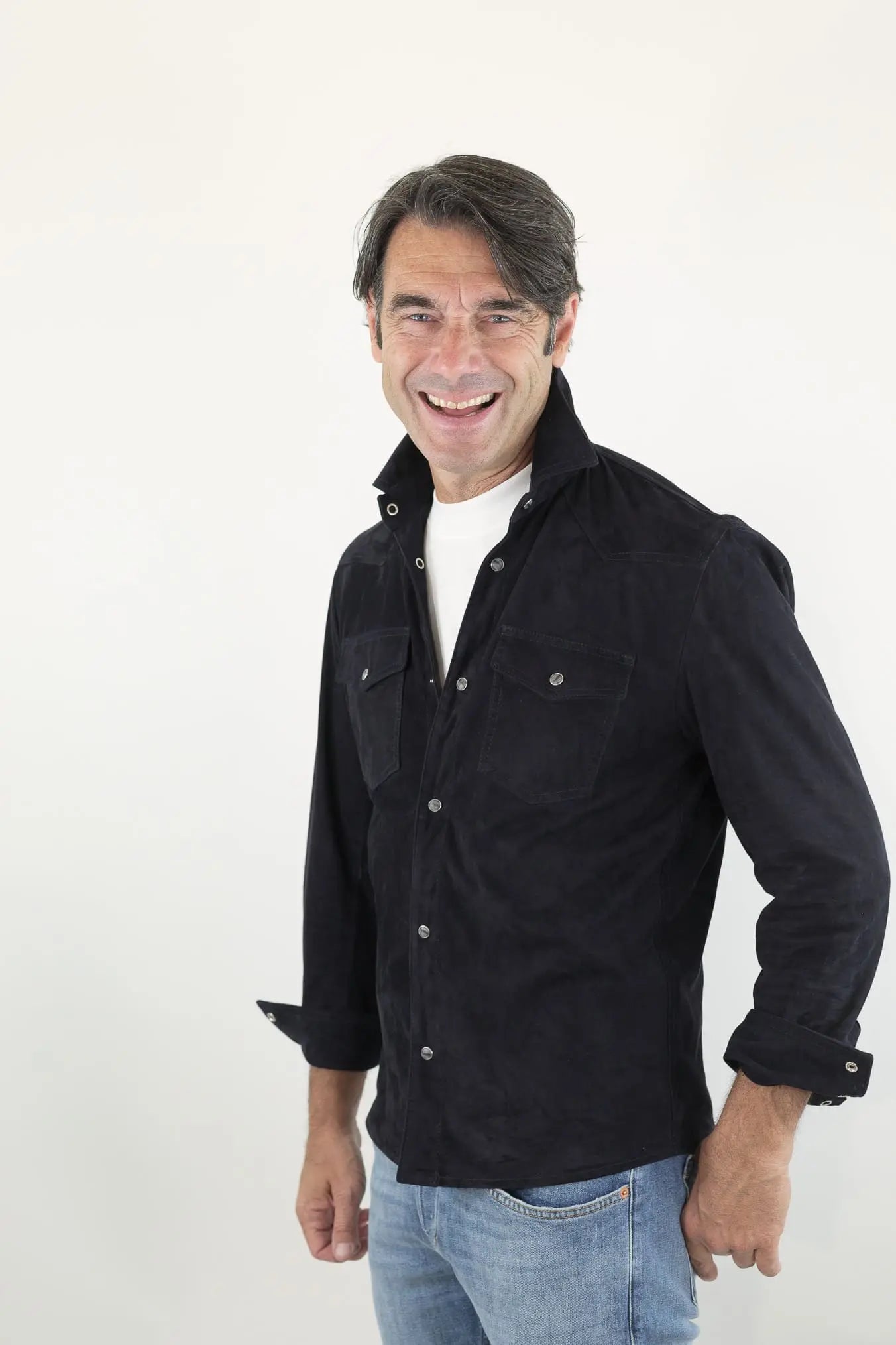 CONTRASTWAY Camicia Suede Texana Blu Scuro