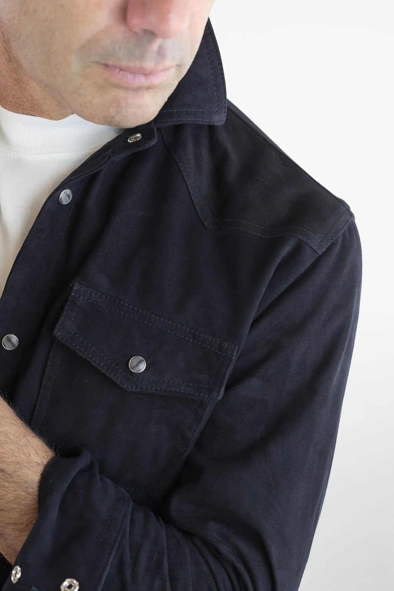 CONTRASTWAY Camicia Suede Texana Blu Scuro