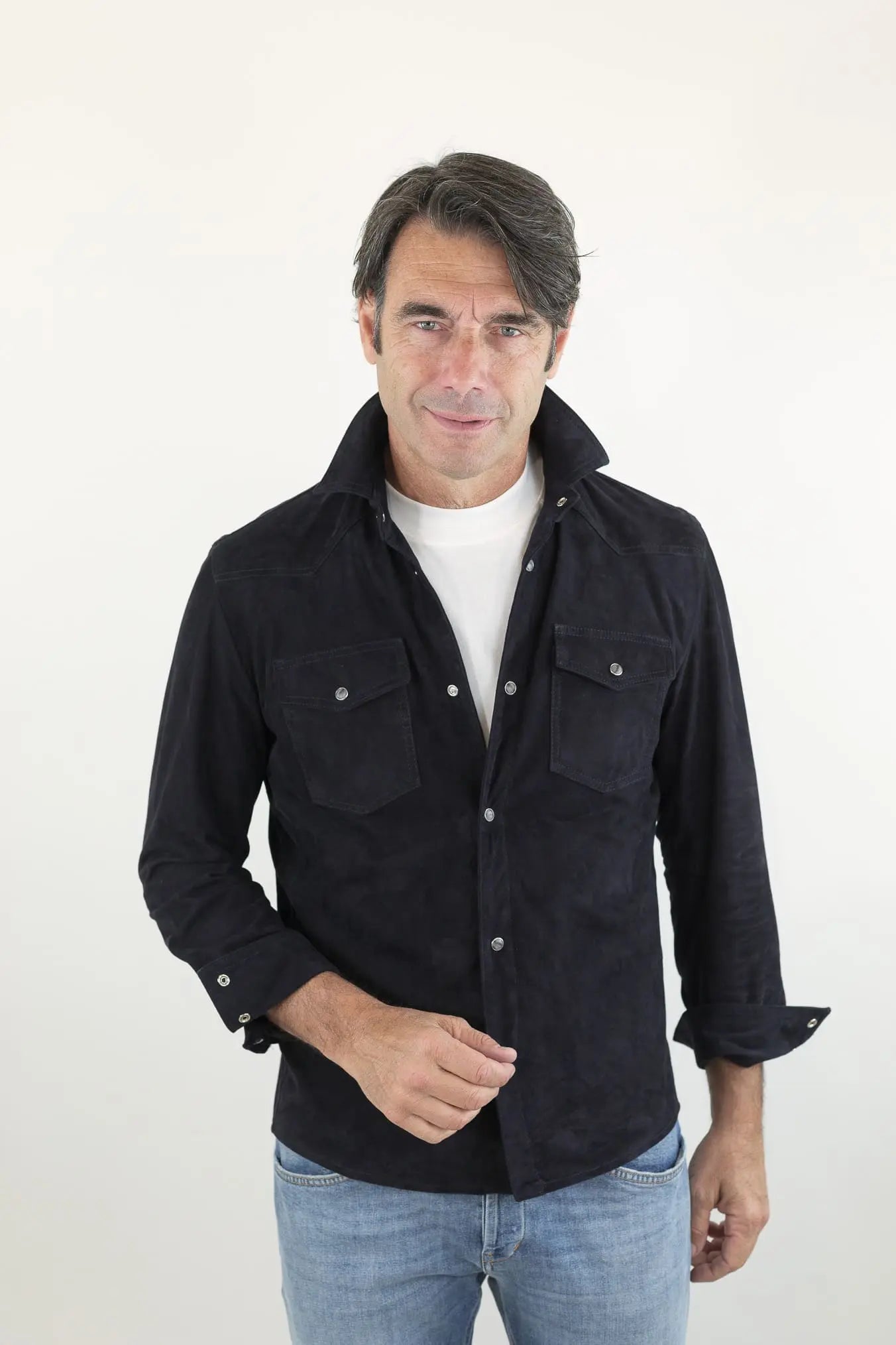 CONTRASTWAY Camicia Suede Texana Blu Scuro