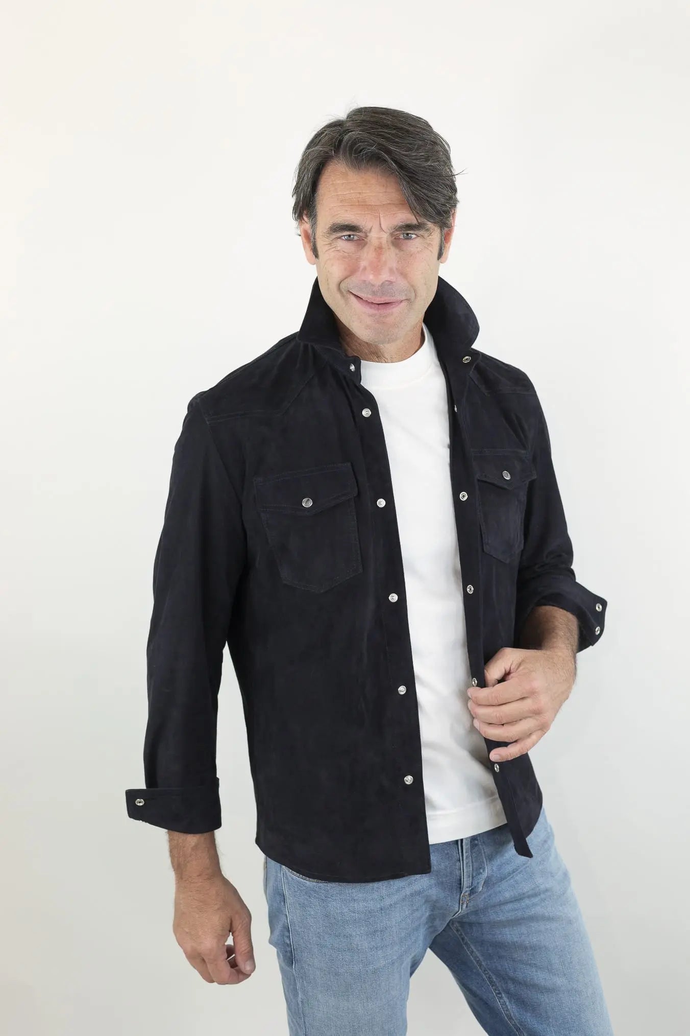 CONTRASTWAY Camicia Suede Texana Blu Scuro